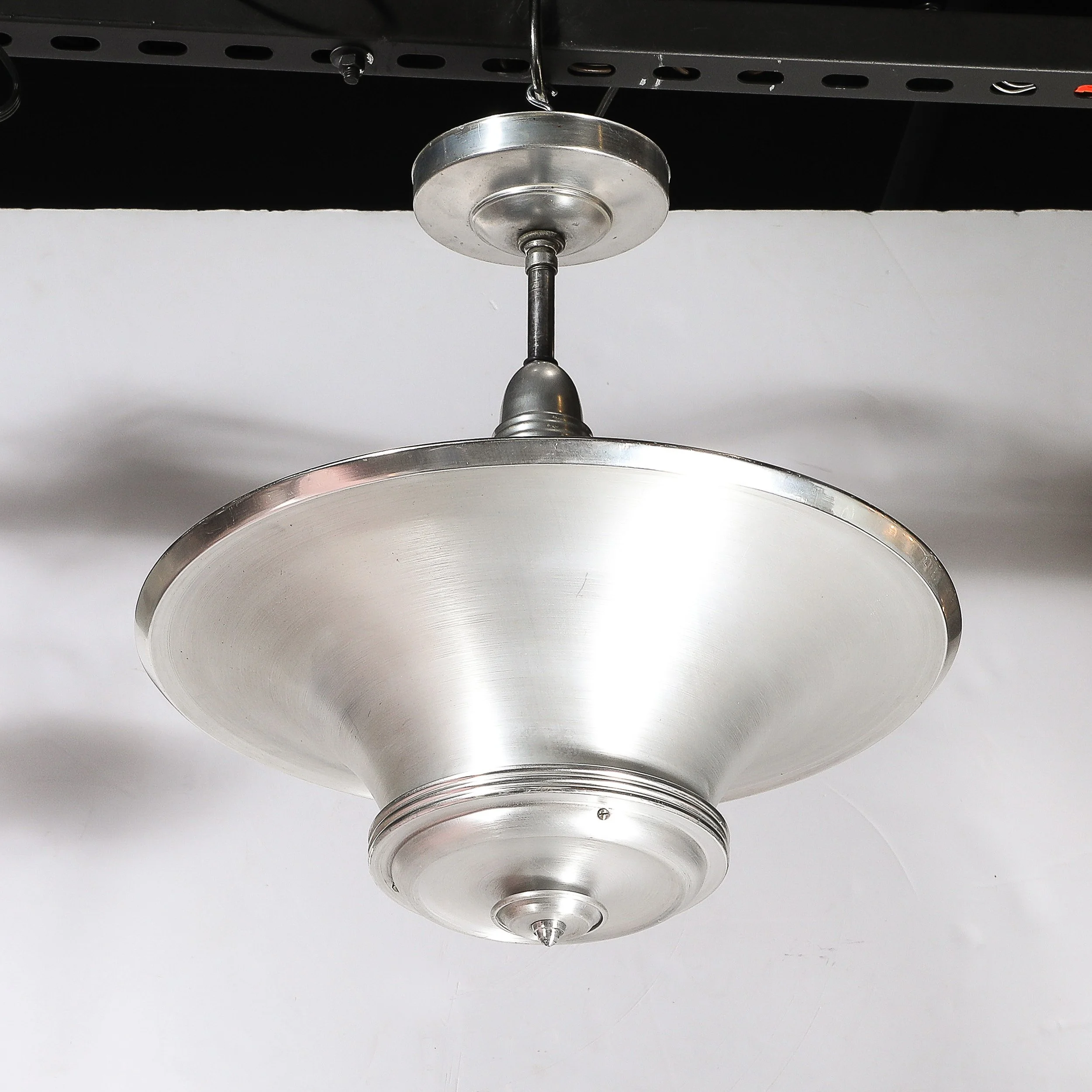 Art Deco Machine Age Brushed Aluminum Pendant Chandelier signed Edwin Guff — image 3