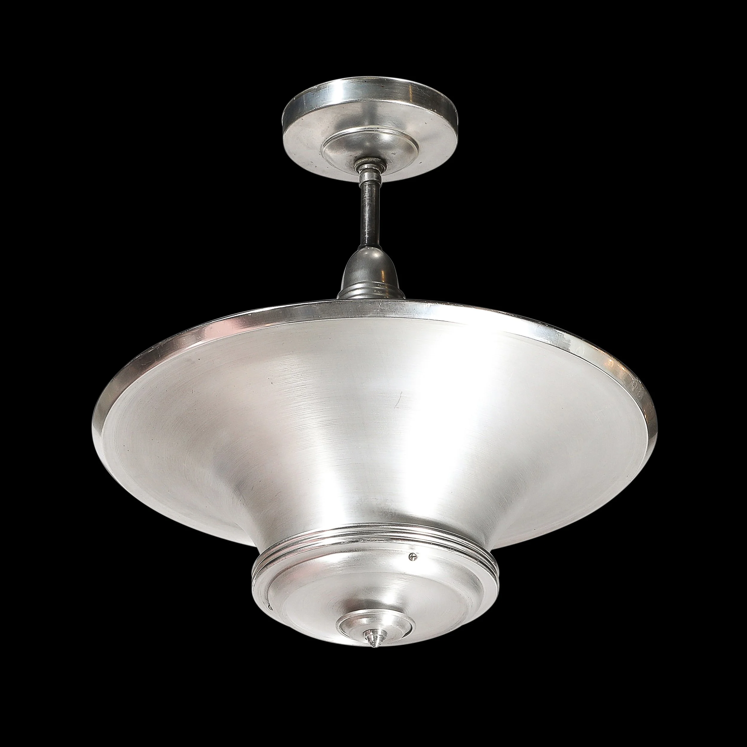 Art Deco Machine Age Brushed Aluminum Pendant Chandelier signed Edwin Guff — image 4
