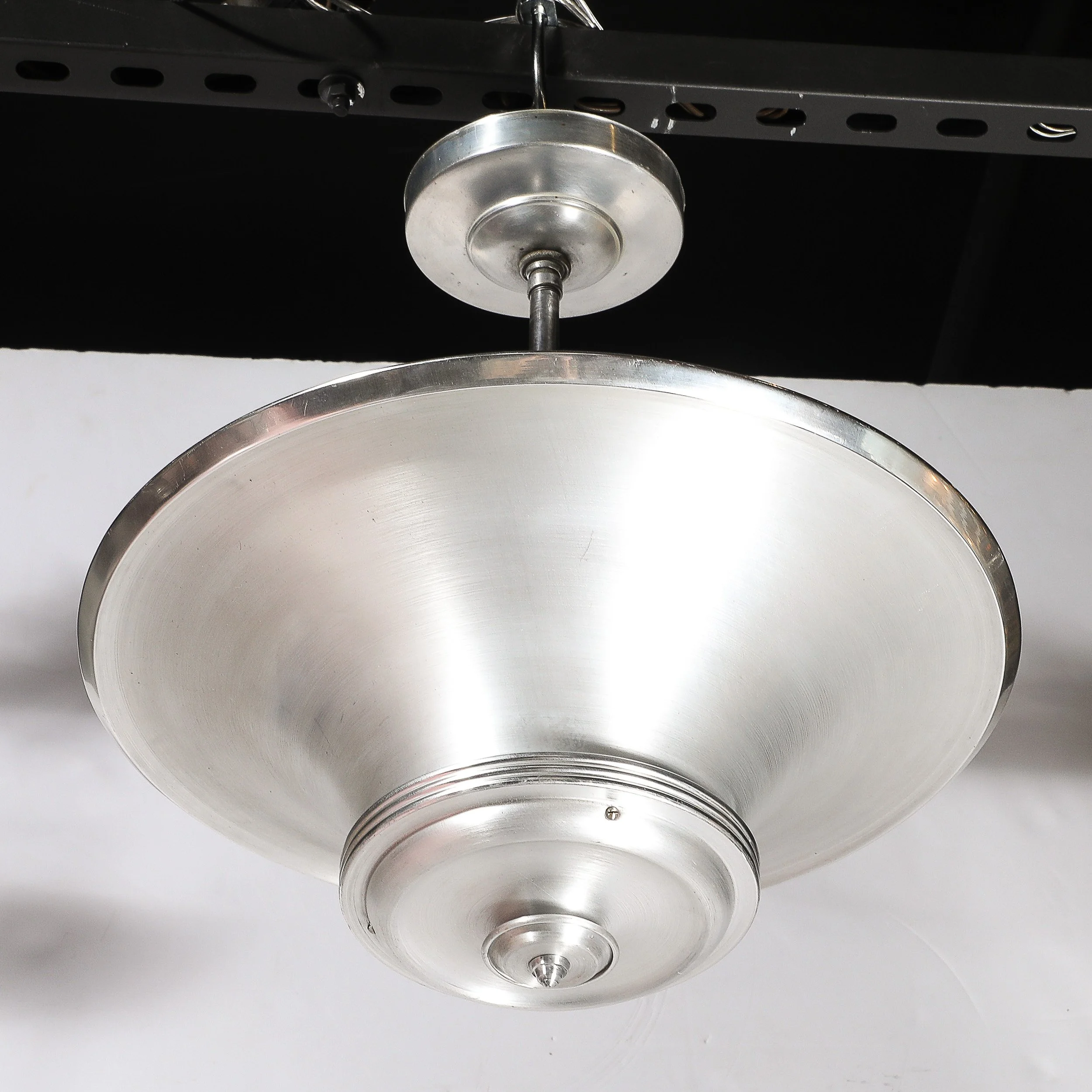 Art Deco Machine Age Brushed Aluminum Pendant Chandelier signed Edwin Guff — image 6