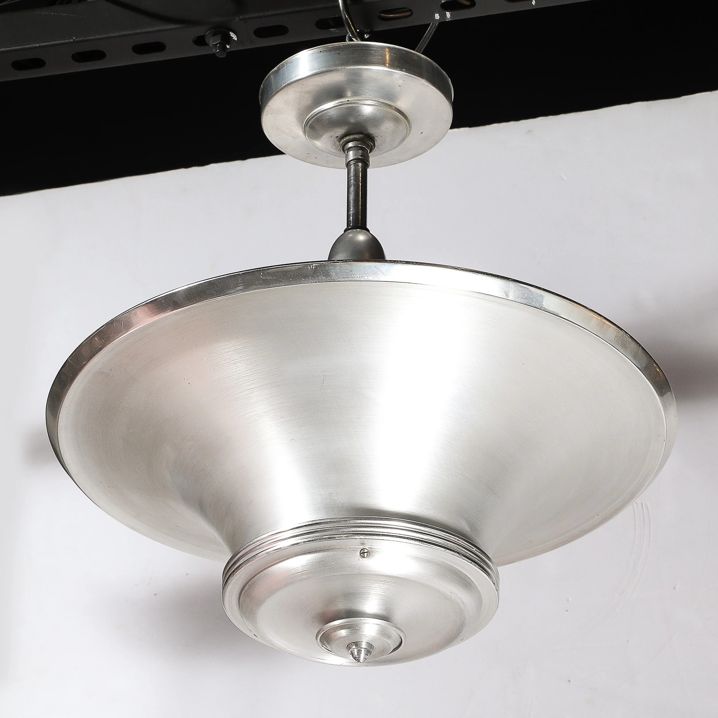 Art Deco Machine Age Brushed Aluminum Pendant Chandelier signed Edwin Guff — image 8
