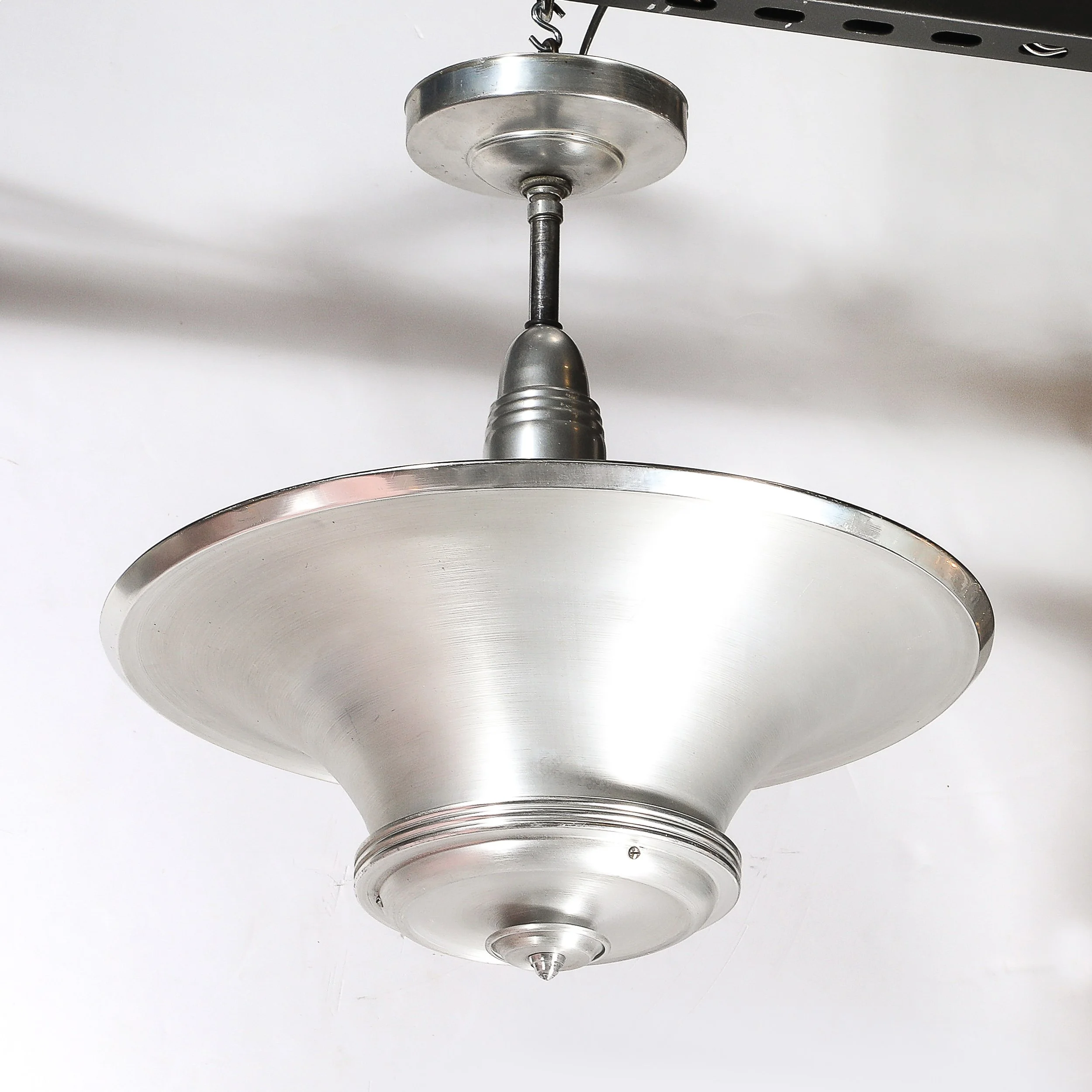Art Deco Machine Age Brushed Aluminum Pendant Chandelier signed Edwin Guff — image 9