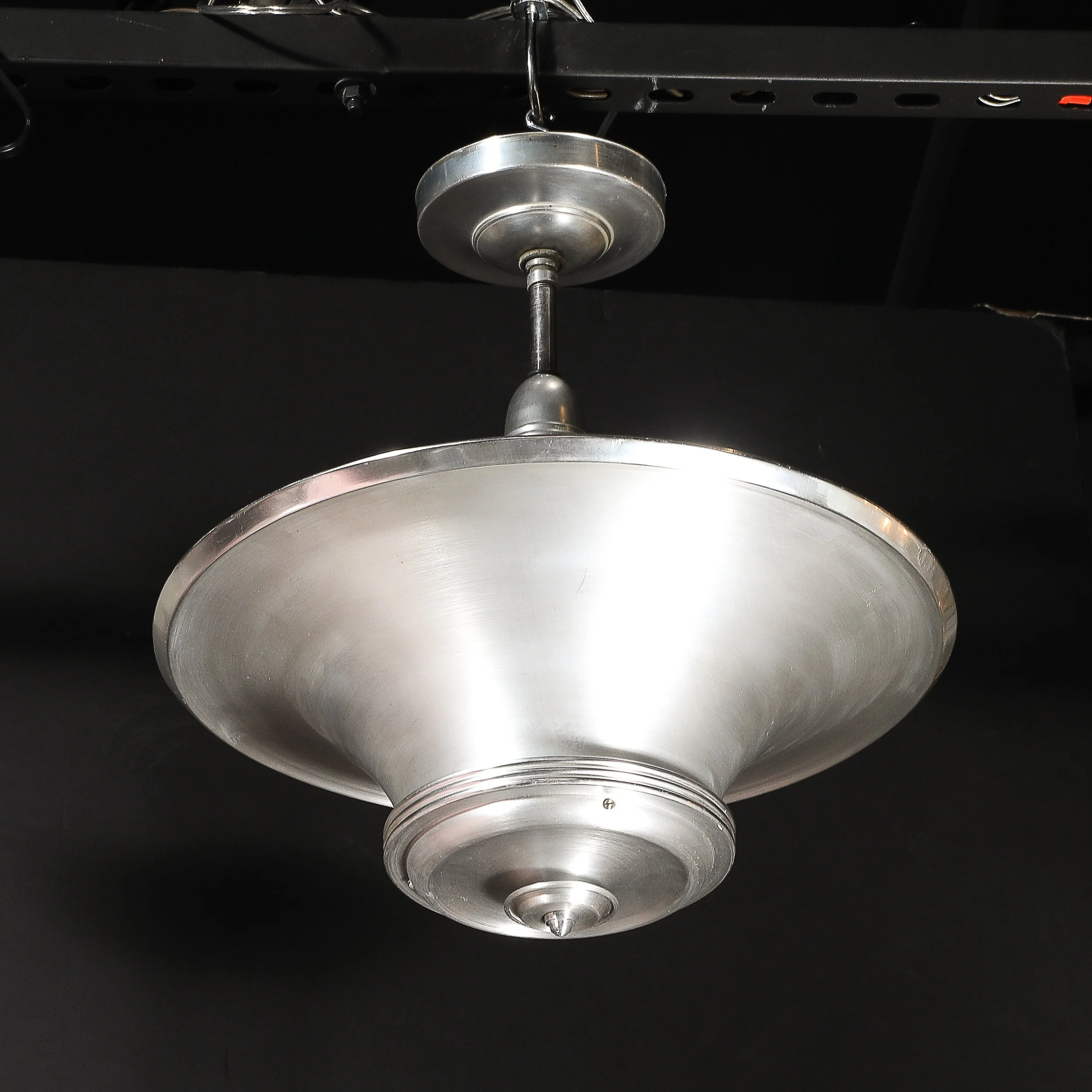 Art Deco Machine Age Brushed Aluminum Pendant Chandelier signed Edwin Guff — image 11