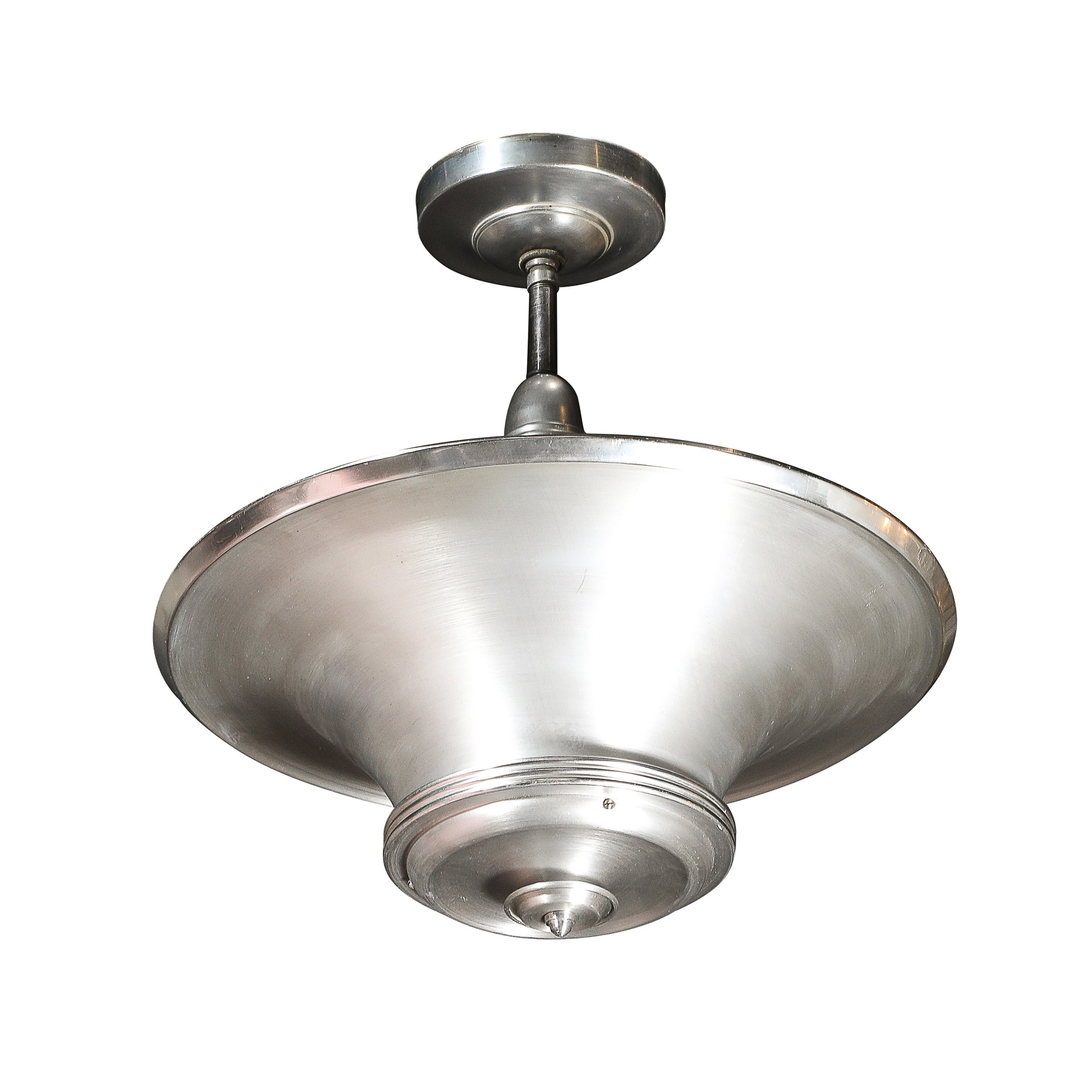 Art Deco Machine Age Brushed Aluminum Pendant Chandelier signed Edwin Guff — image 12