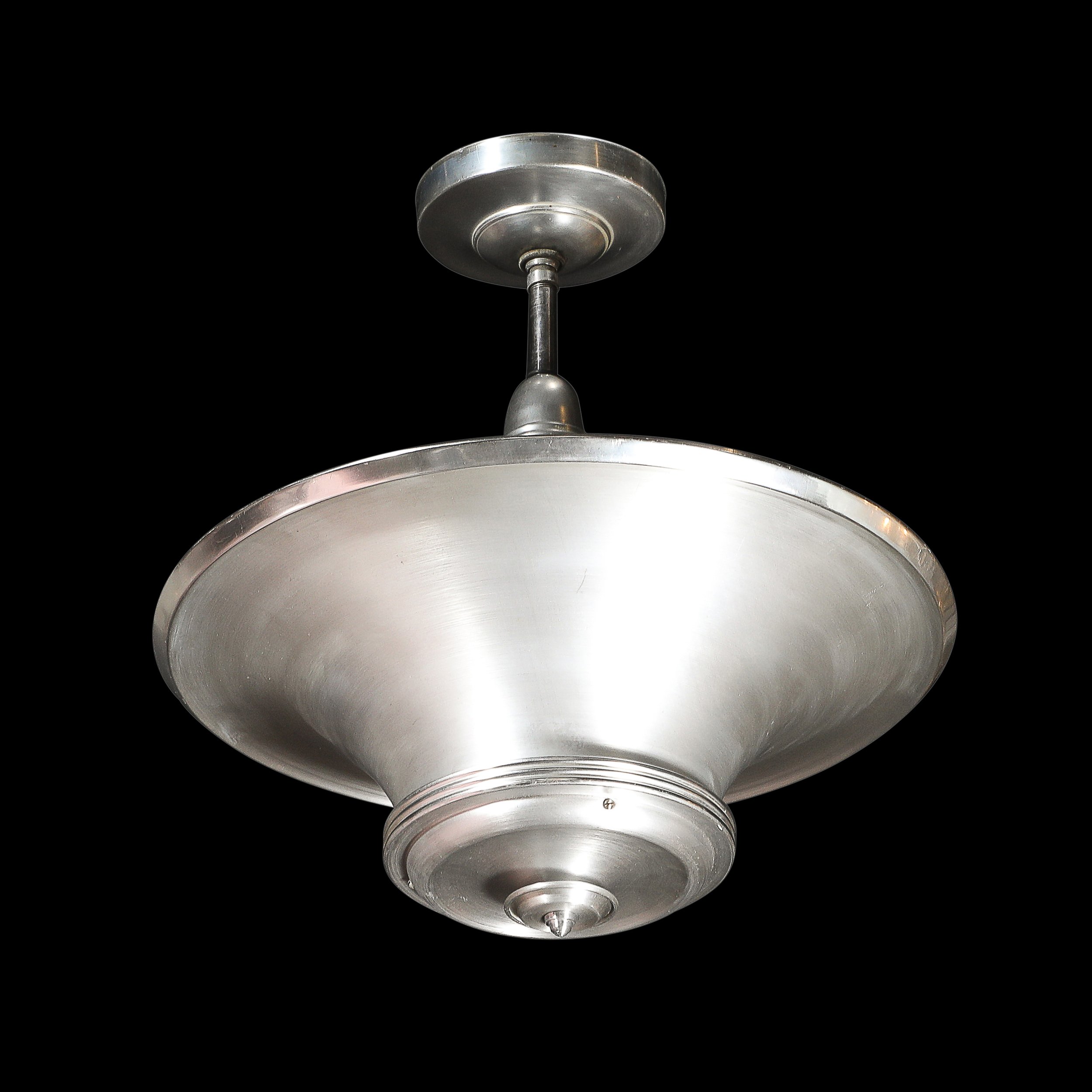 Art Deco Machine Age Brushed Aluminum Pendant Chandelier signed Edwin Guff — image 13