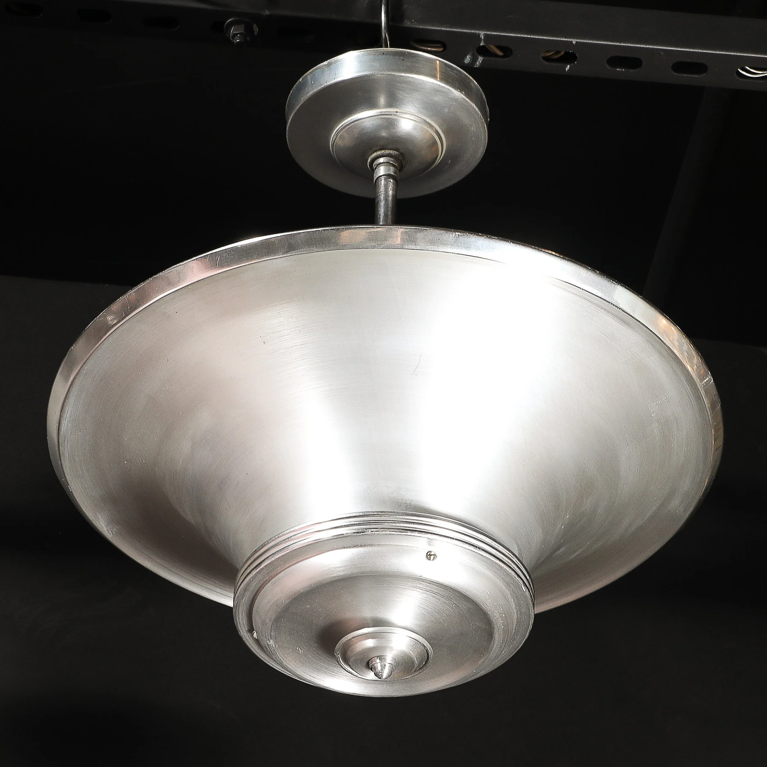 Art Deco Machine Age Brushed Aluminum Pendant Chandelier signed Edwin Guff — image 14