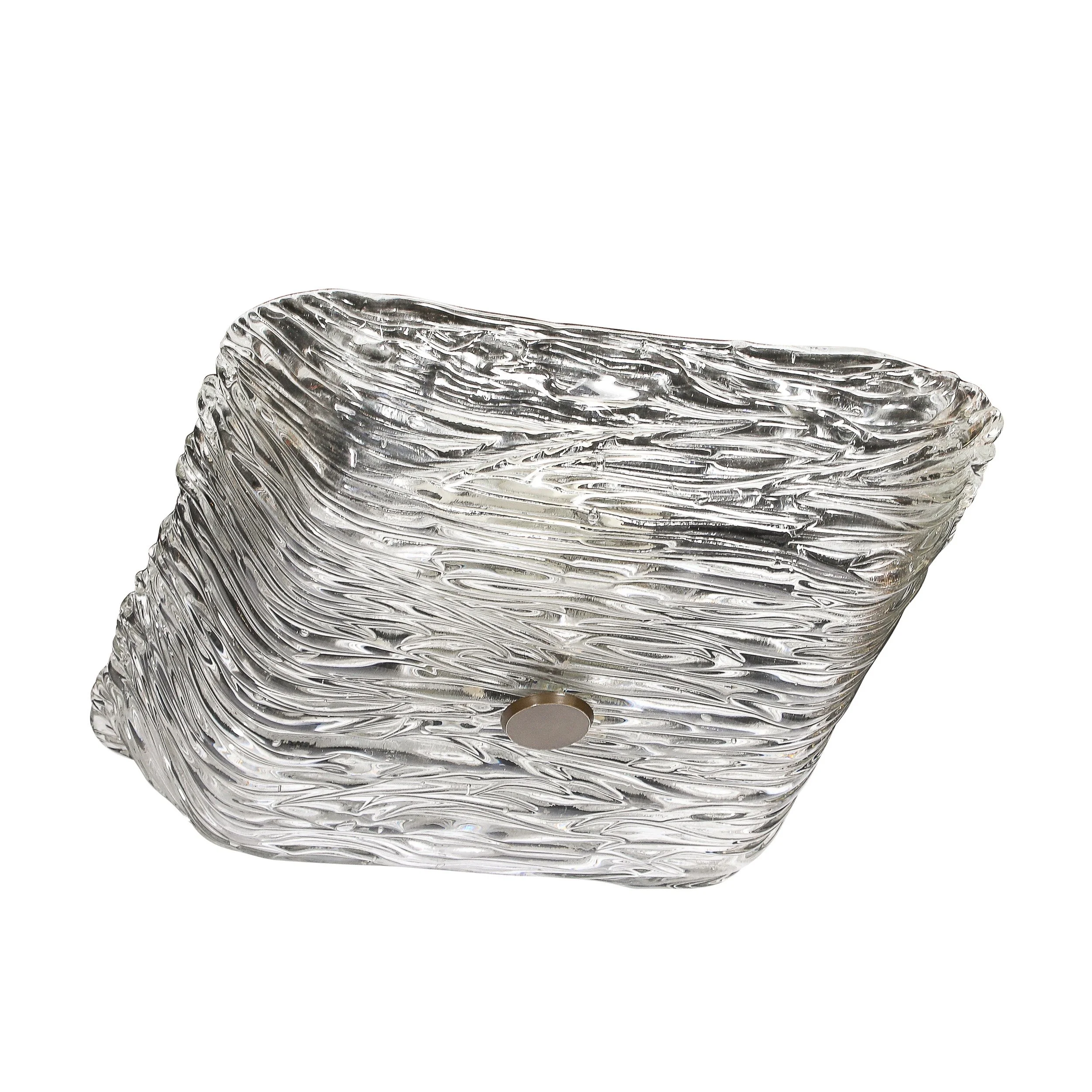 Mid-Century Murano Hand-Blown Textural Clear Glass Venini Flush Mount Chandelier — image 1