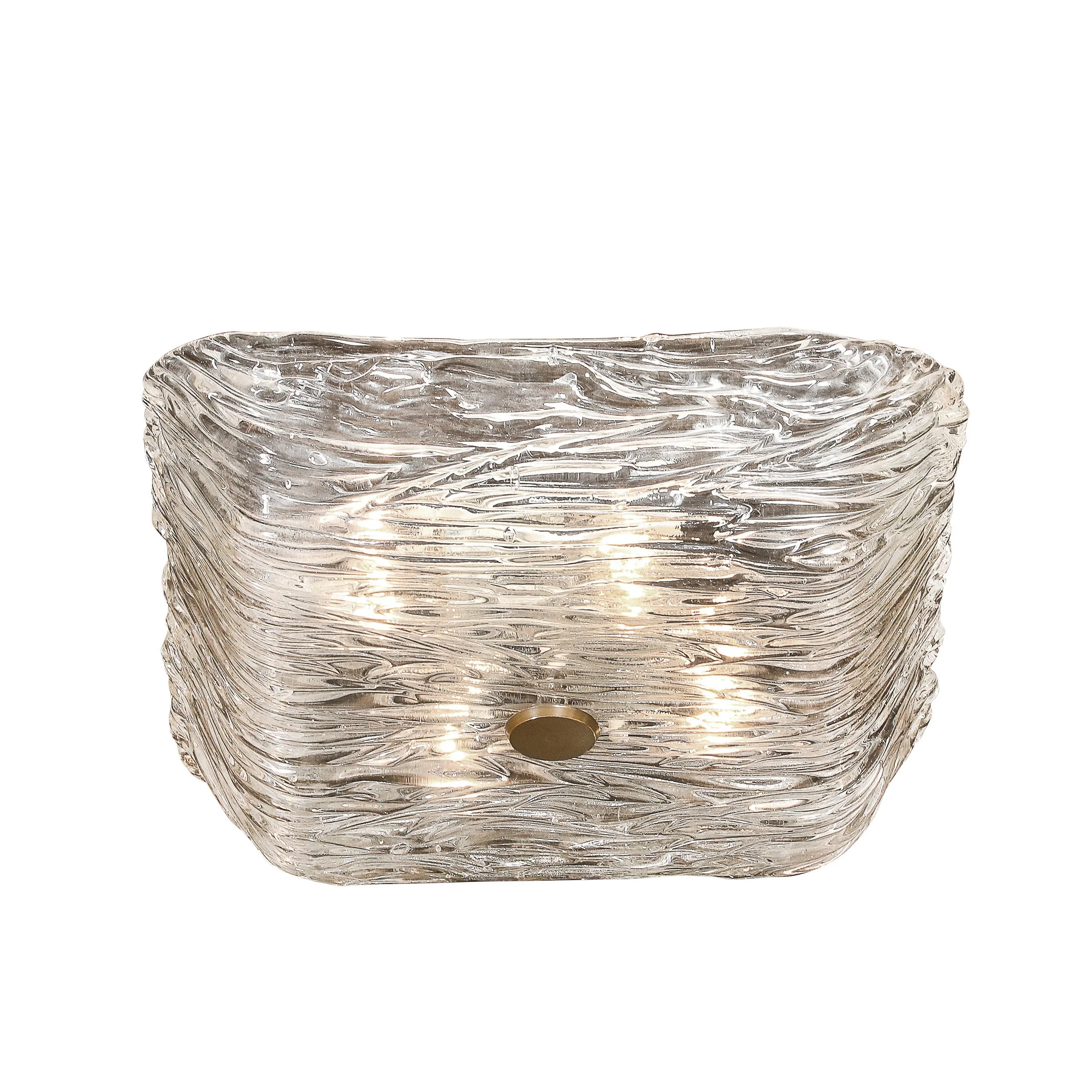 Mid-Century Murano Hand-Blown Textural Clear Glass Venini Flush Mount Chandelier — image 2