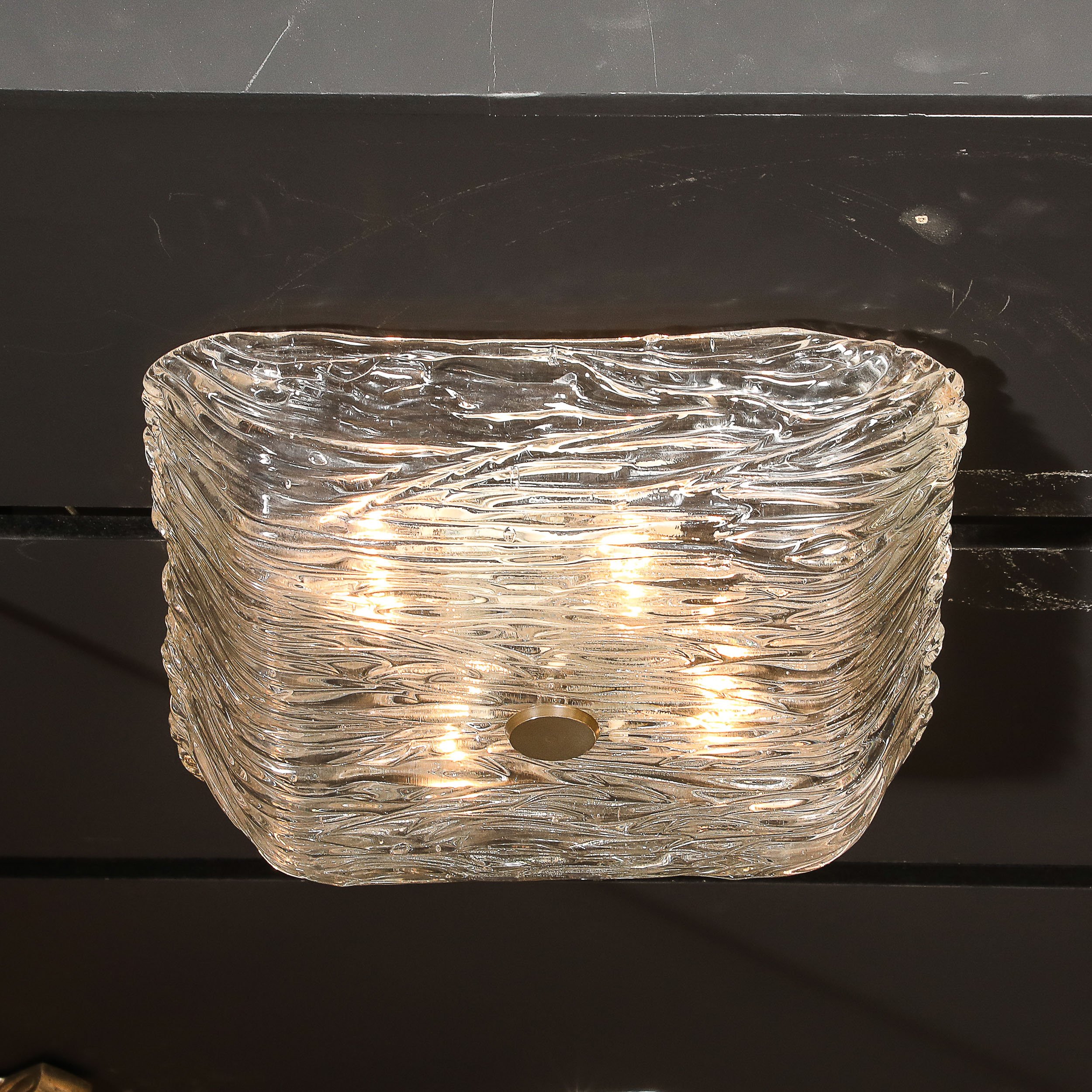 Mid-Century Murano Hand-Blown Textural Clear Glass Venini Flush Mount Chandelier — image 3