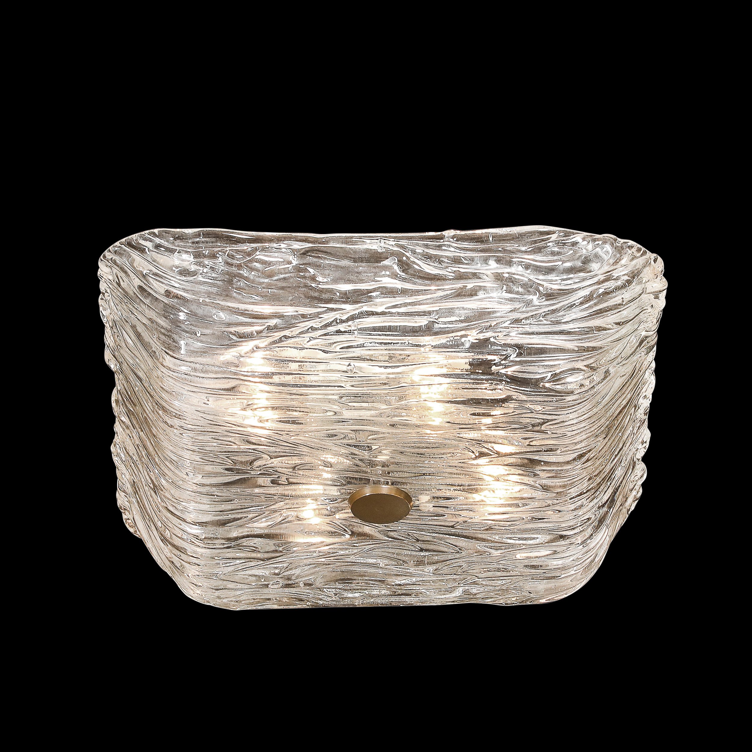 Mid-Century Murano Hand-Blown Textural Clear Glass Venini Flush Mount Chandelier — image 4