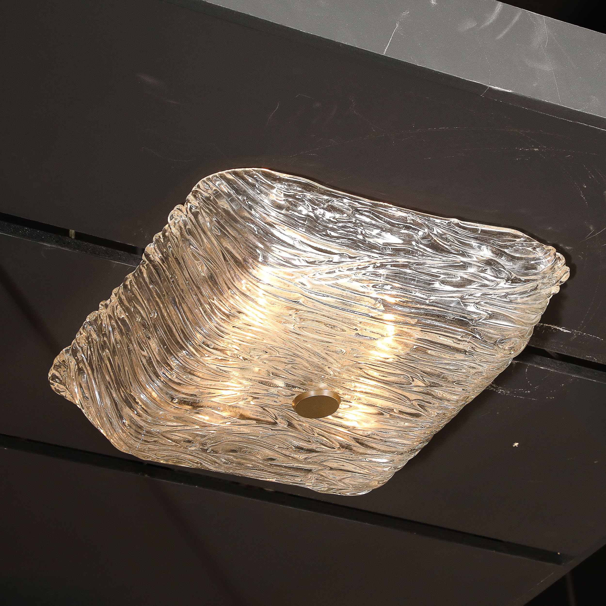 Mid-Century Murano Hand-Blown Textural Clear Glass Venini Flush Mount Chandelier — image 5