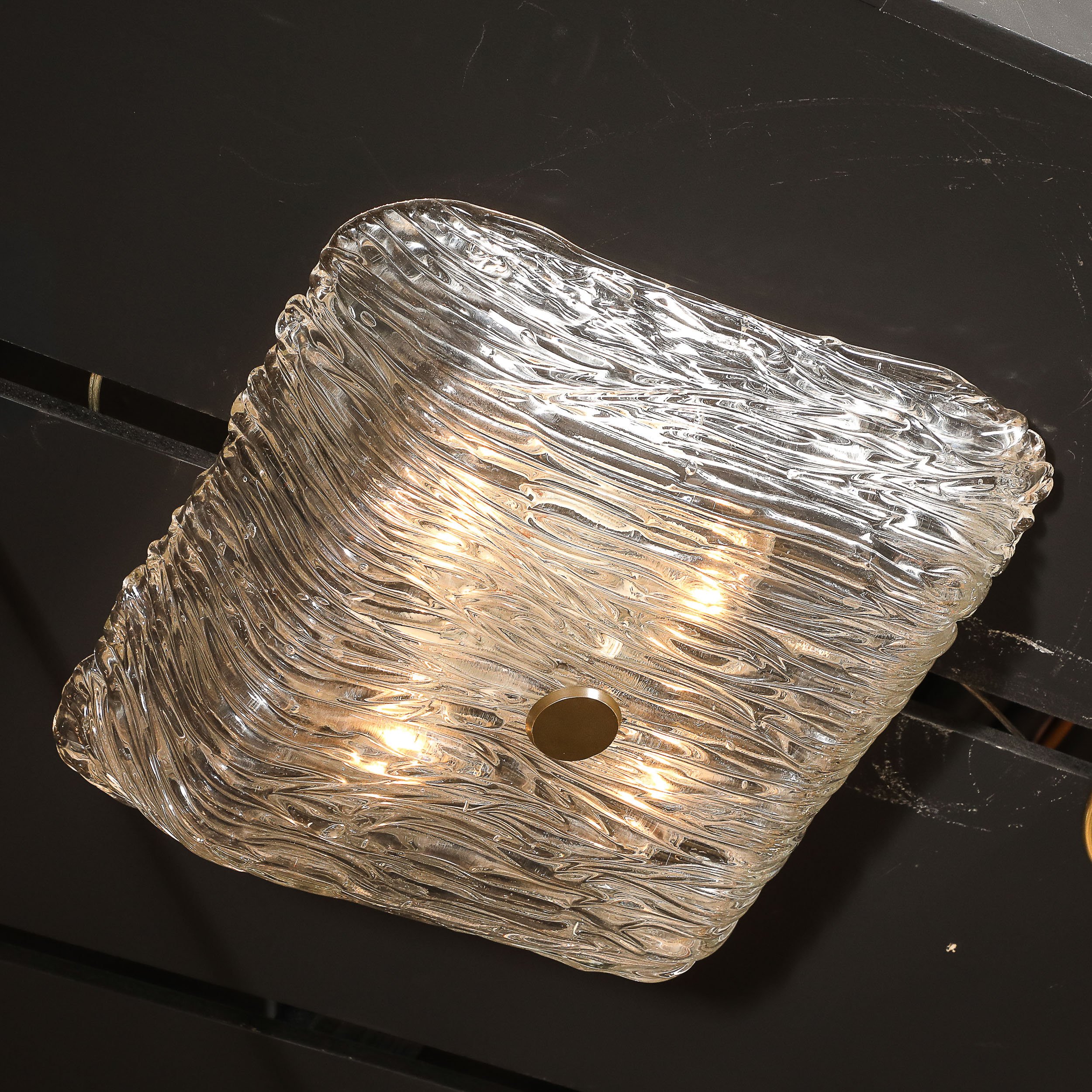 Mid-Century Murano Hand-Blown Textural Clear Glass Venini Flush Mount Chandelier — image 6