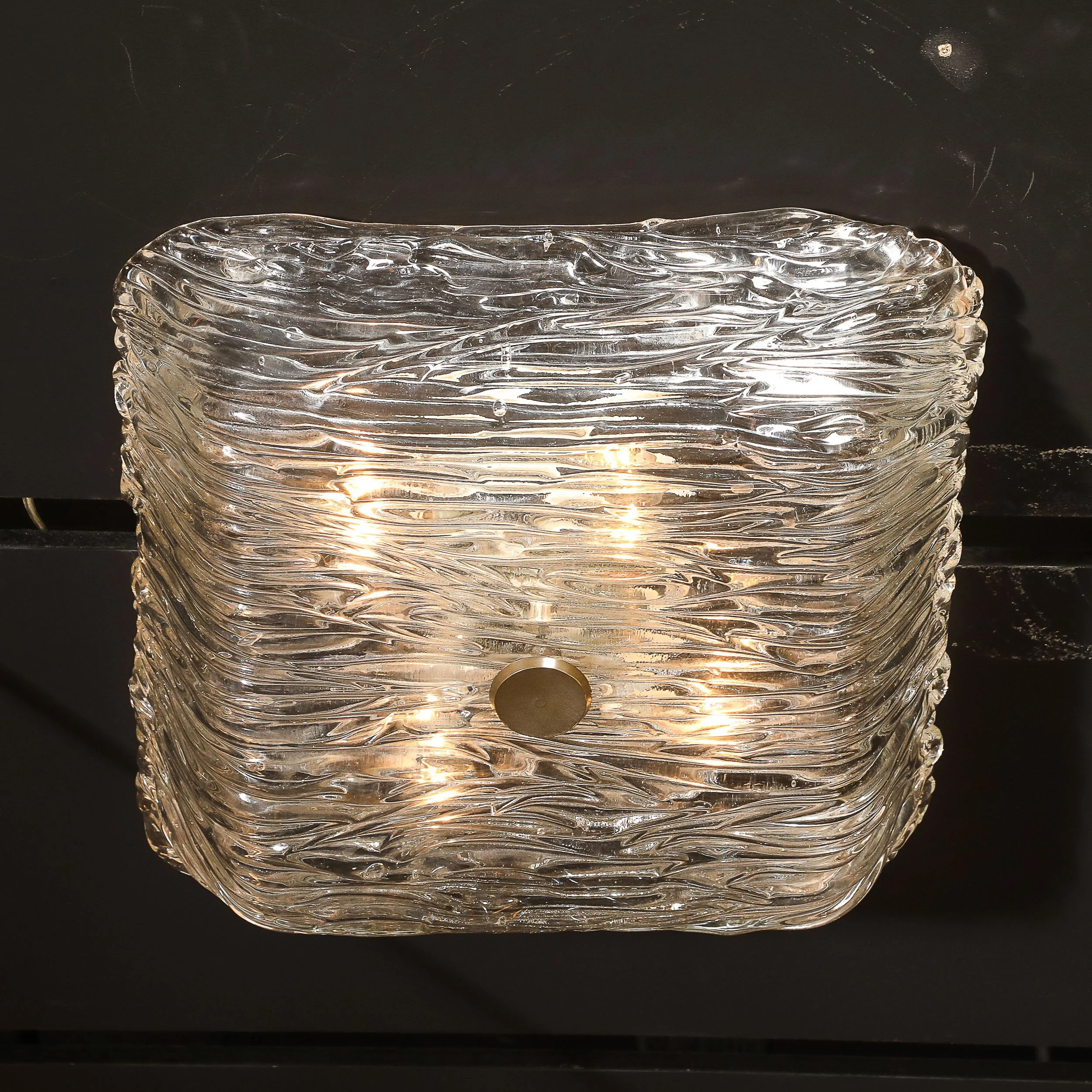 Mid-Century Murano Hand-Blown Textural Clear Glass Venini Flush Mount Chandelier — image 7