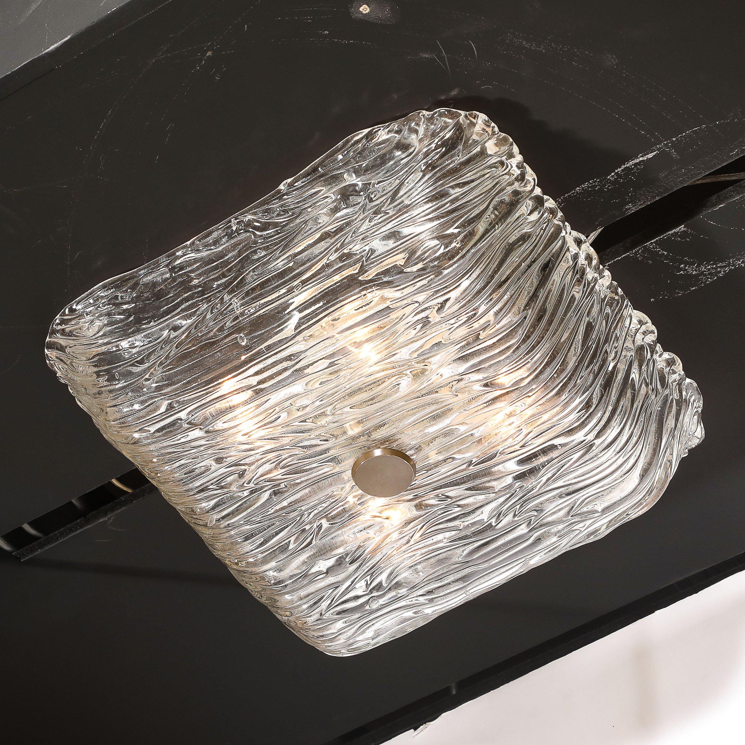Mid-Century Murano Hand-Blown Textural Clear Glass Venini Flush Mount Chandelier — image 8