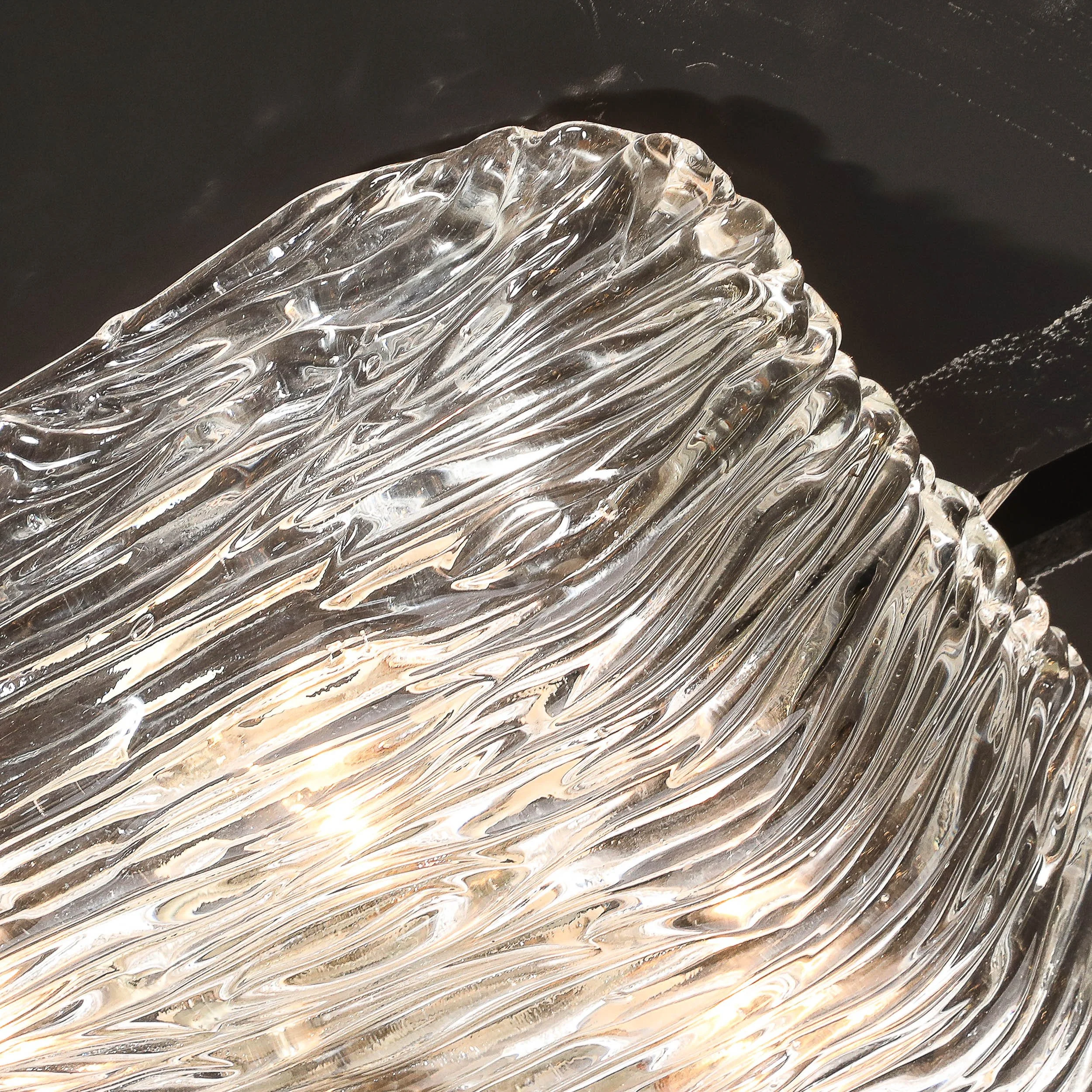 Mid-Century Murano Hand-Blown Textural Clear Glass Venini Flush Mount Chandelier — image 9
