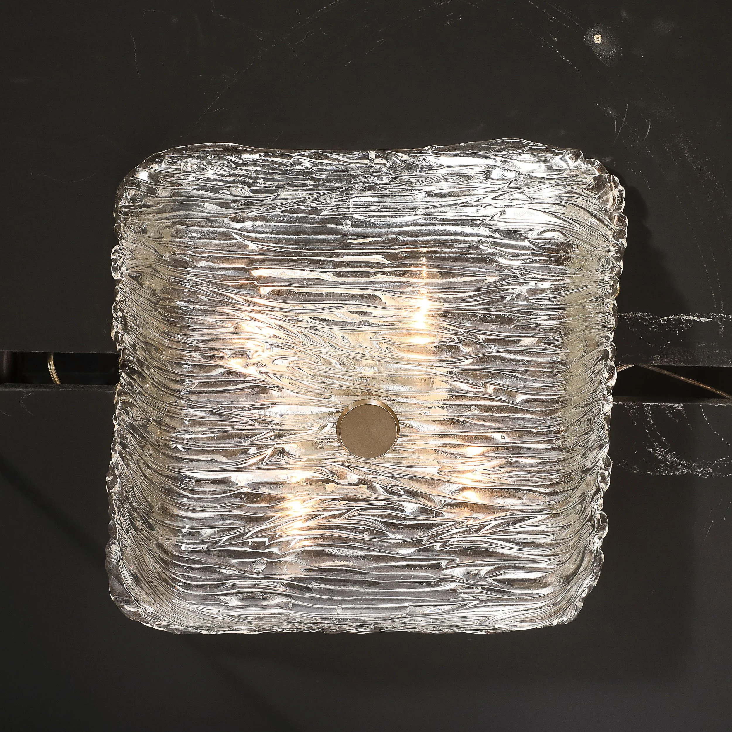 Mid-Century Murano Hand-Blown Textural Clear Glass Venini Flush Mount Chandelier — image 11