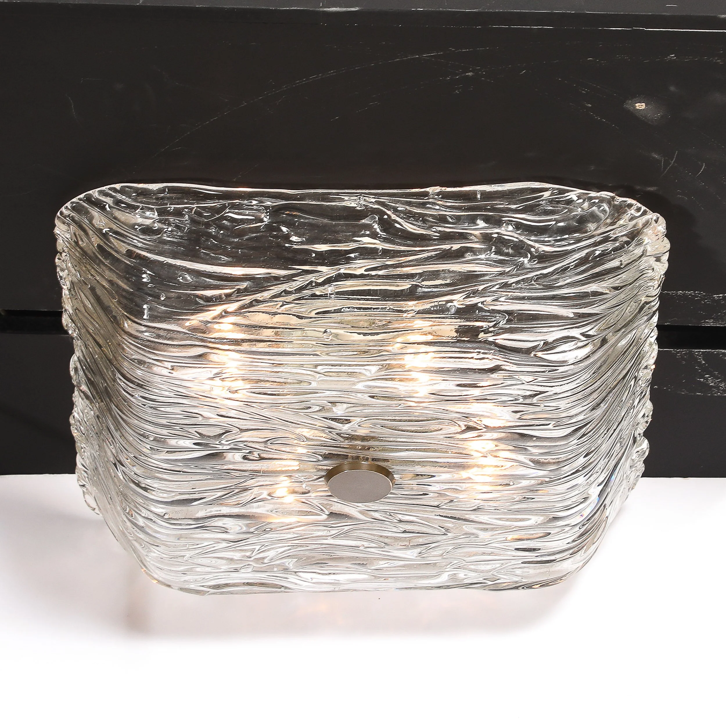 Mid-Century Murano Hand-Blown Textural Clear Glass Venini Flush Mount Chandelier — image 12