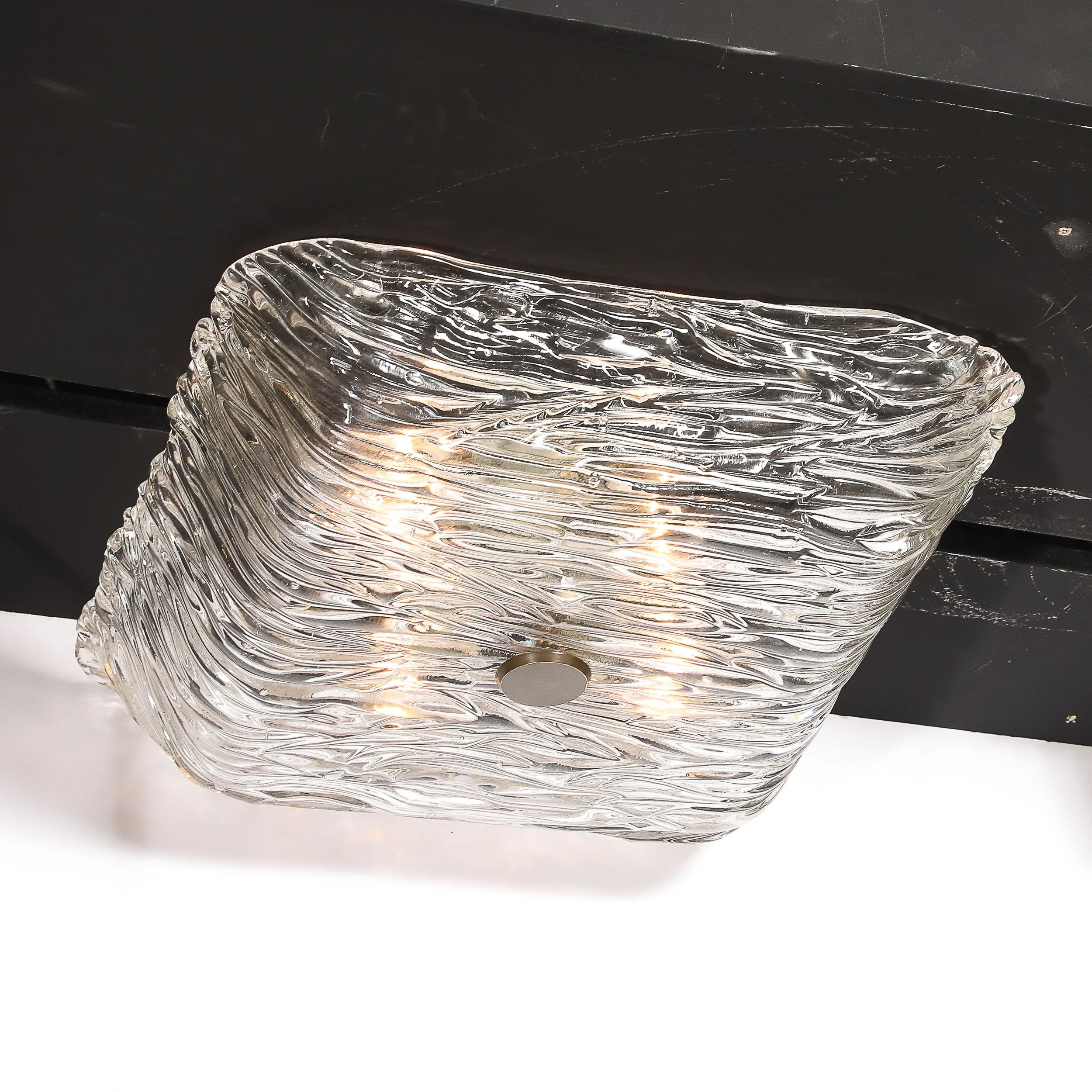 Mid-Century Murano Hand-Blown Textural Clear Glass Venini Flush Mount Chandelier — image 13