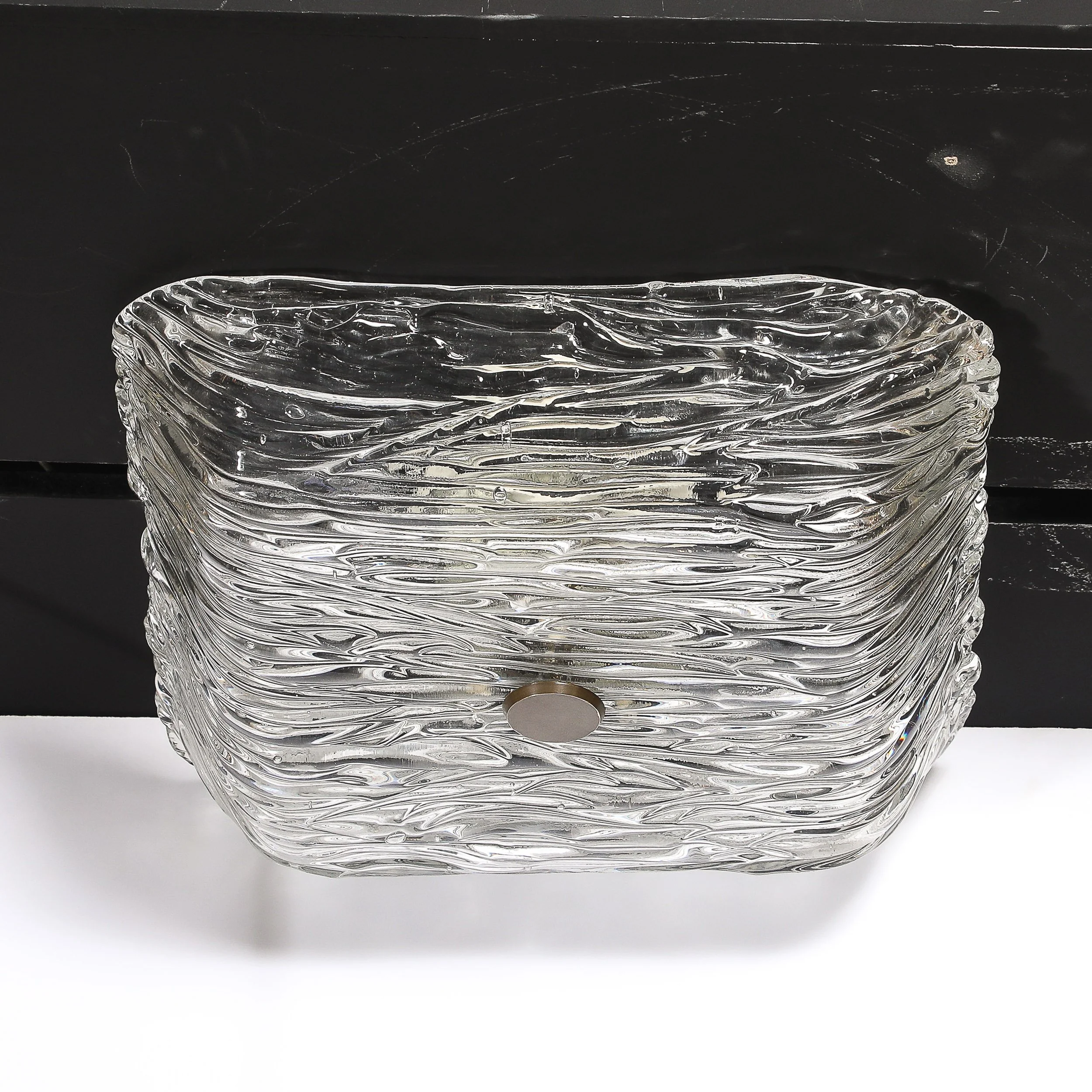 Mid-Century Murano Hand-Blown Textural Clear Glass Venini Flush Mount Chandelier — image 14