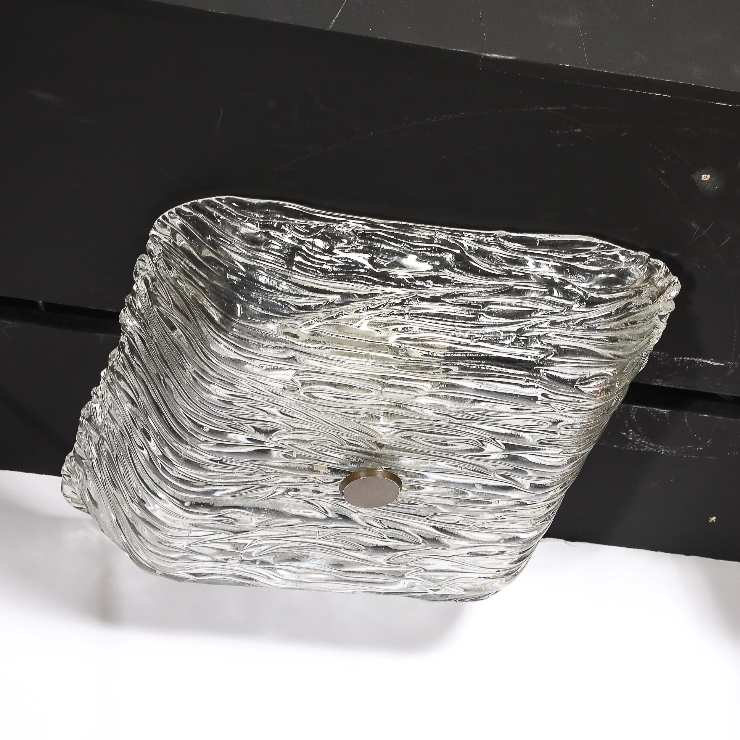Mid-Century Murano Hand-Blown Textural Clear Glass Venini Flush Mount Chandelier — image 15