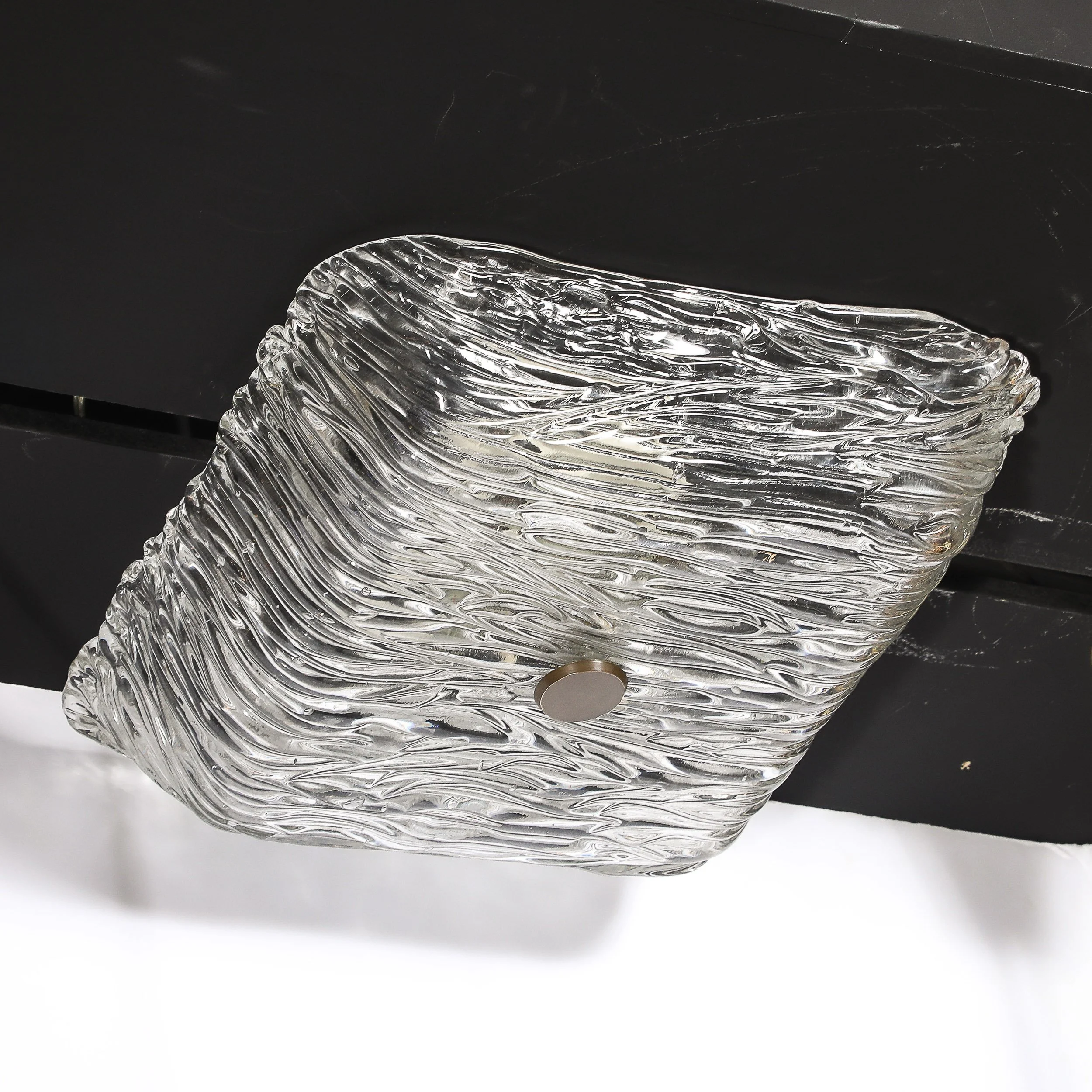 Mid-Century Murano Hand-Blown Textural Clear Glass Venini Flush Mount Chandelier — image 16