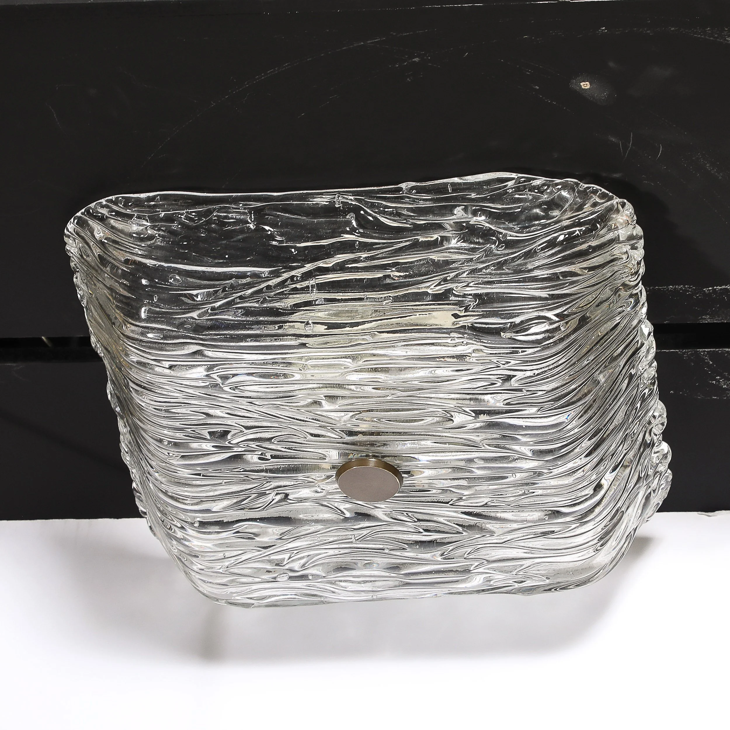 Mid-Century Murano Hand-Blown Textural Clear Glass Venini Flush Mount Chandelier — image 17