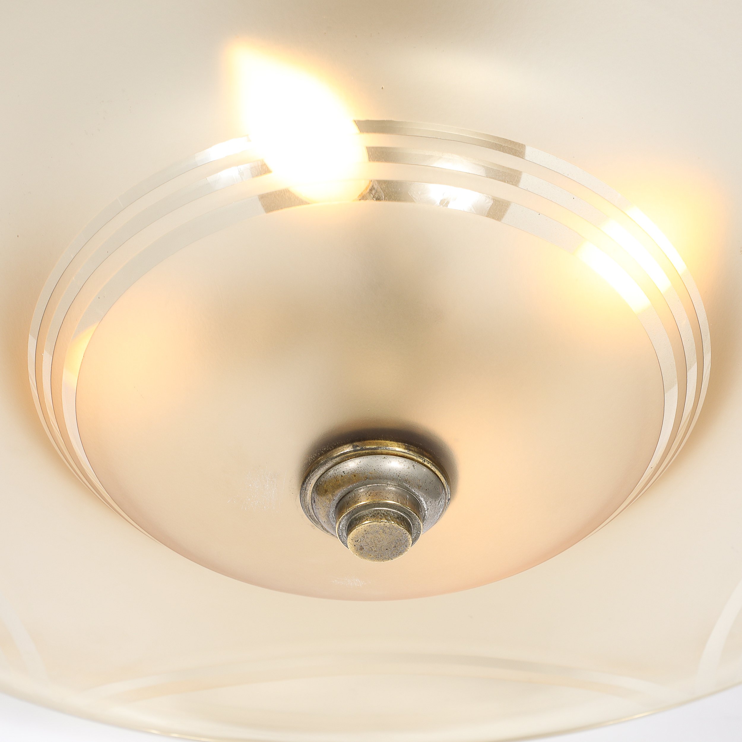 Art Deco Signed Daum Frosted Rose-Hue Saucer-Form Pendant Chandelier — image 9