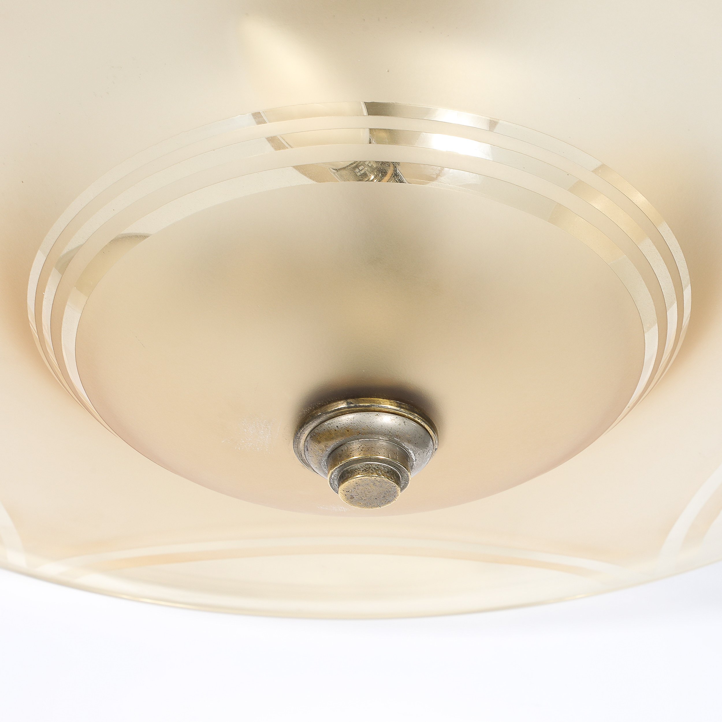 Art Deco Signed Daum Frosted Rose-Hue Saucer-Form Pendant Chandelier — image 12