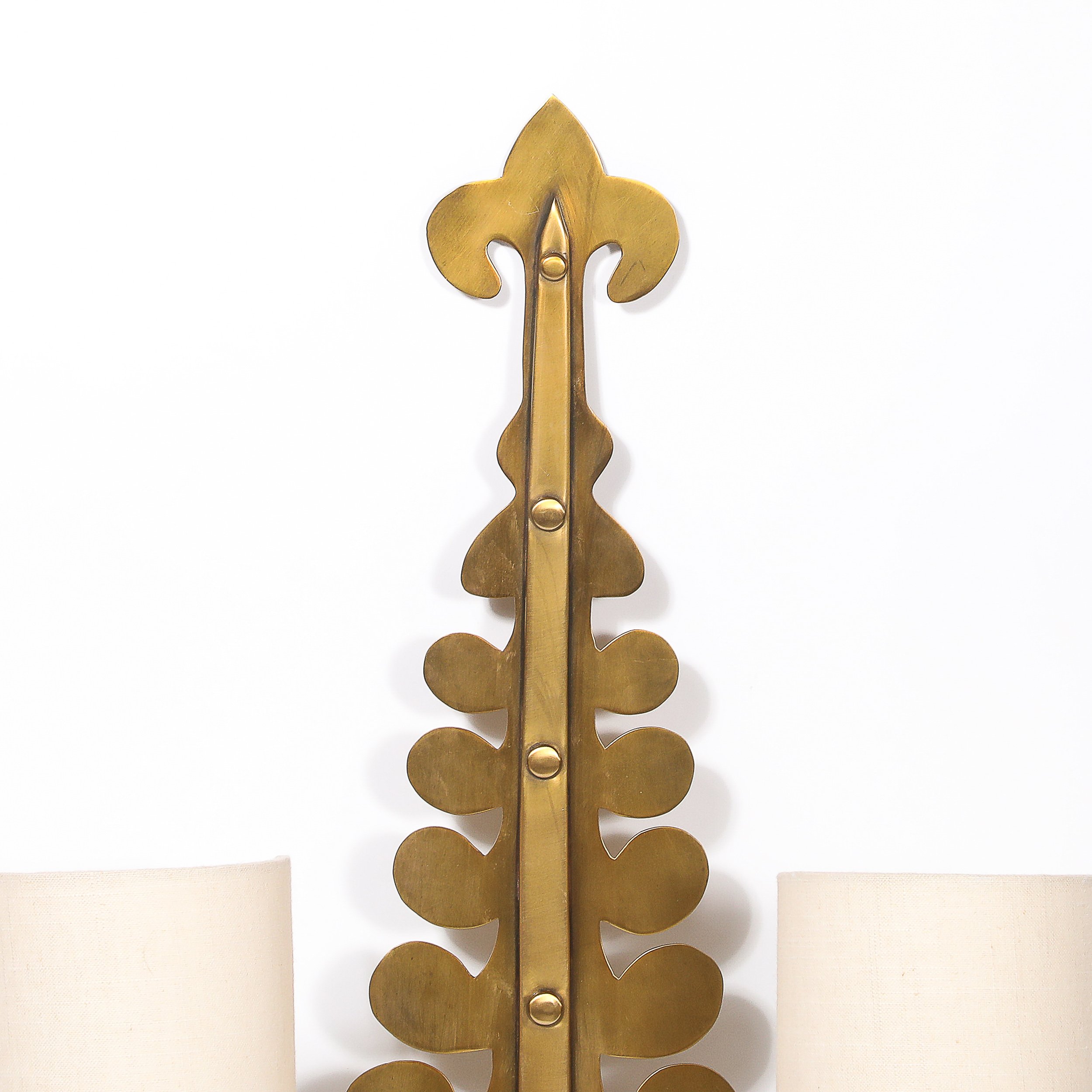 Pair of Mid-Century Brass Two-Arm Sconces w/ Sculptural Volute Motif — image 3