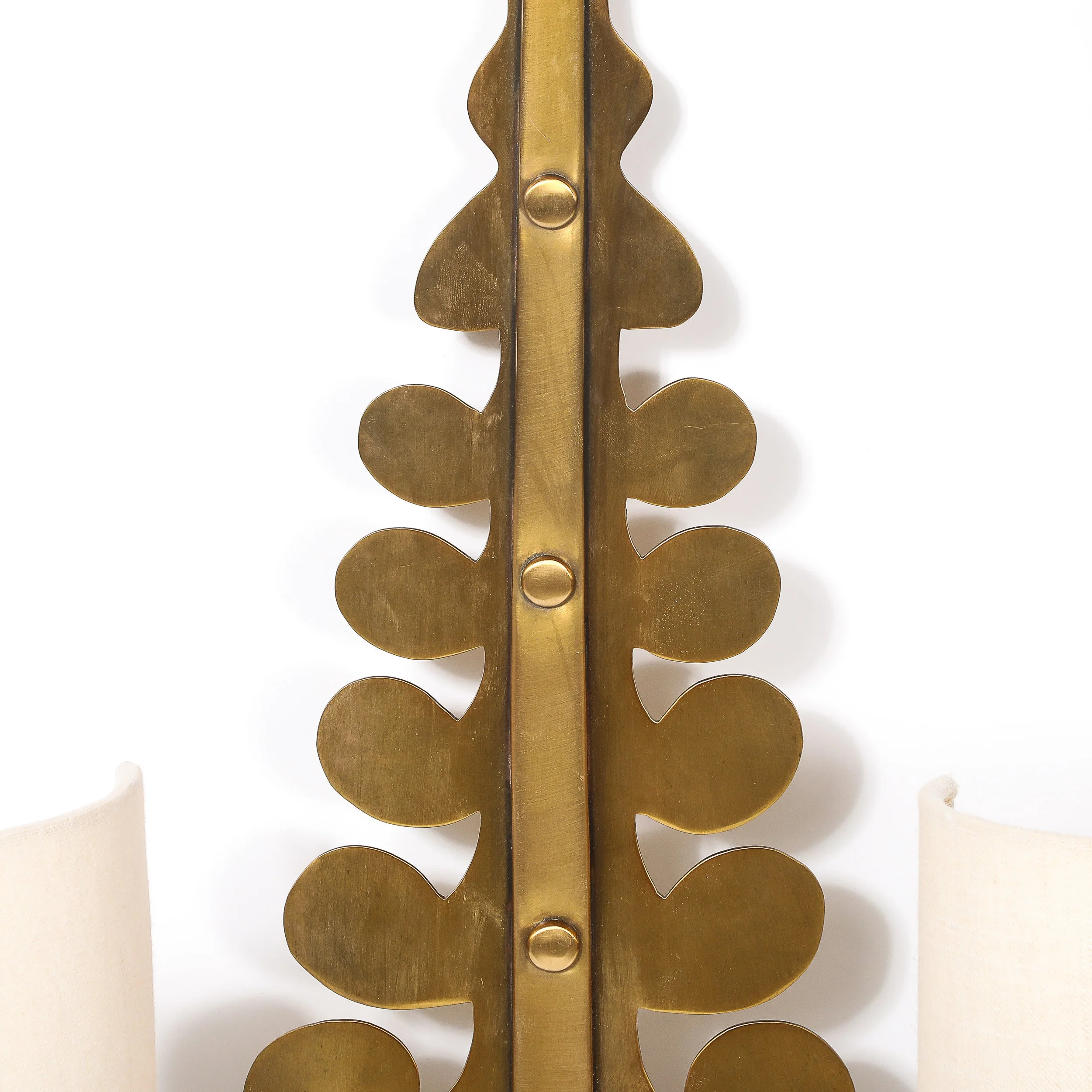 Pair of Mid-Century Brass Two-Arm Sconces w/ Sculptural Volute Motif — image 5