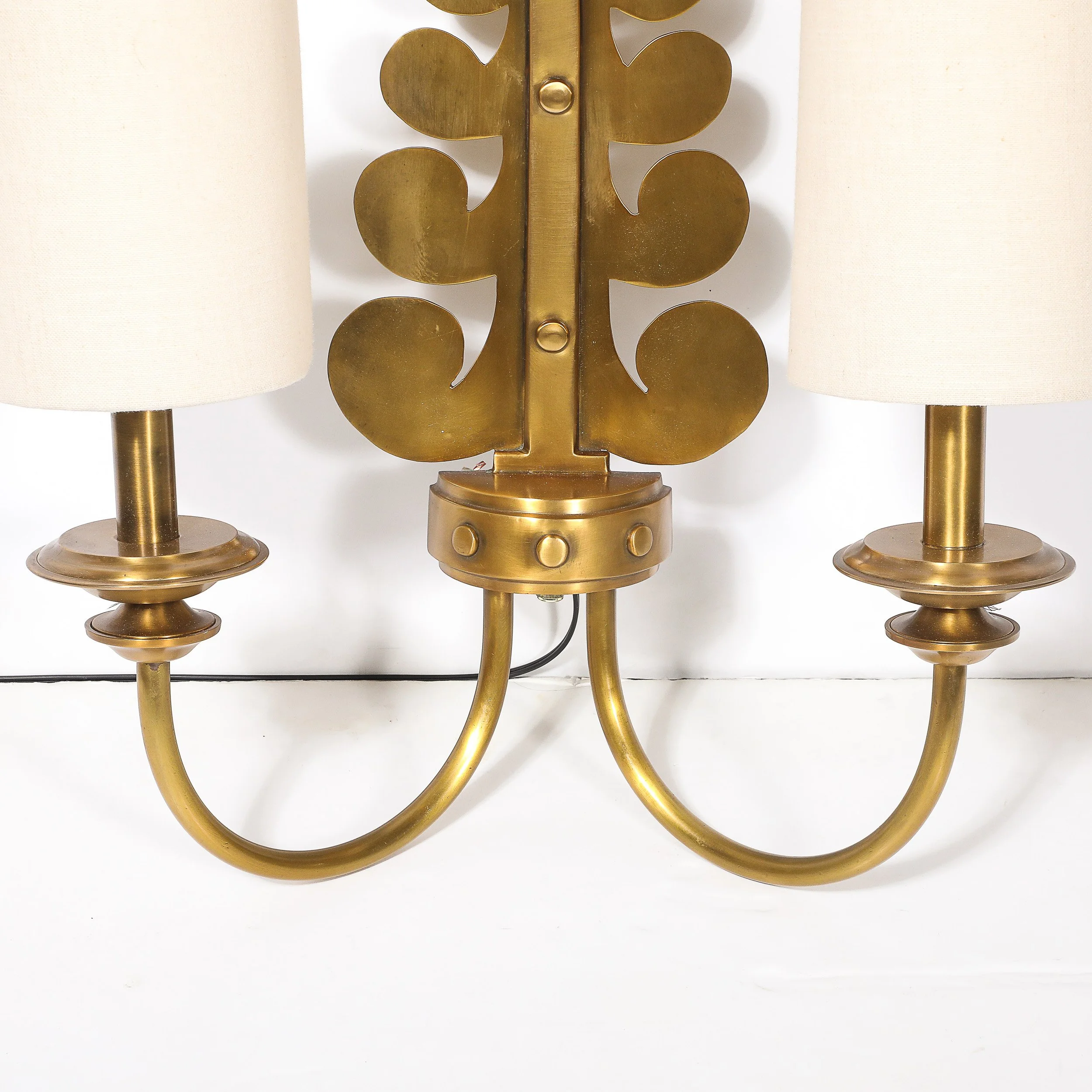 Pair of Mid-Century Brass Two-Arm Sconces w/ Sculptural Volute Motif — image 7