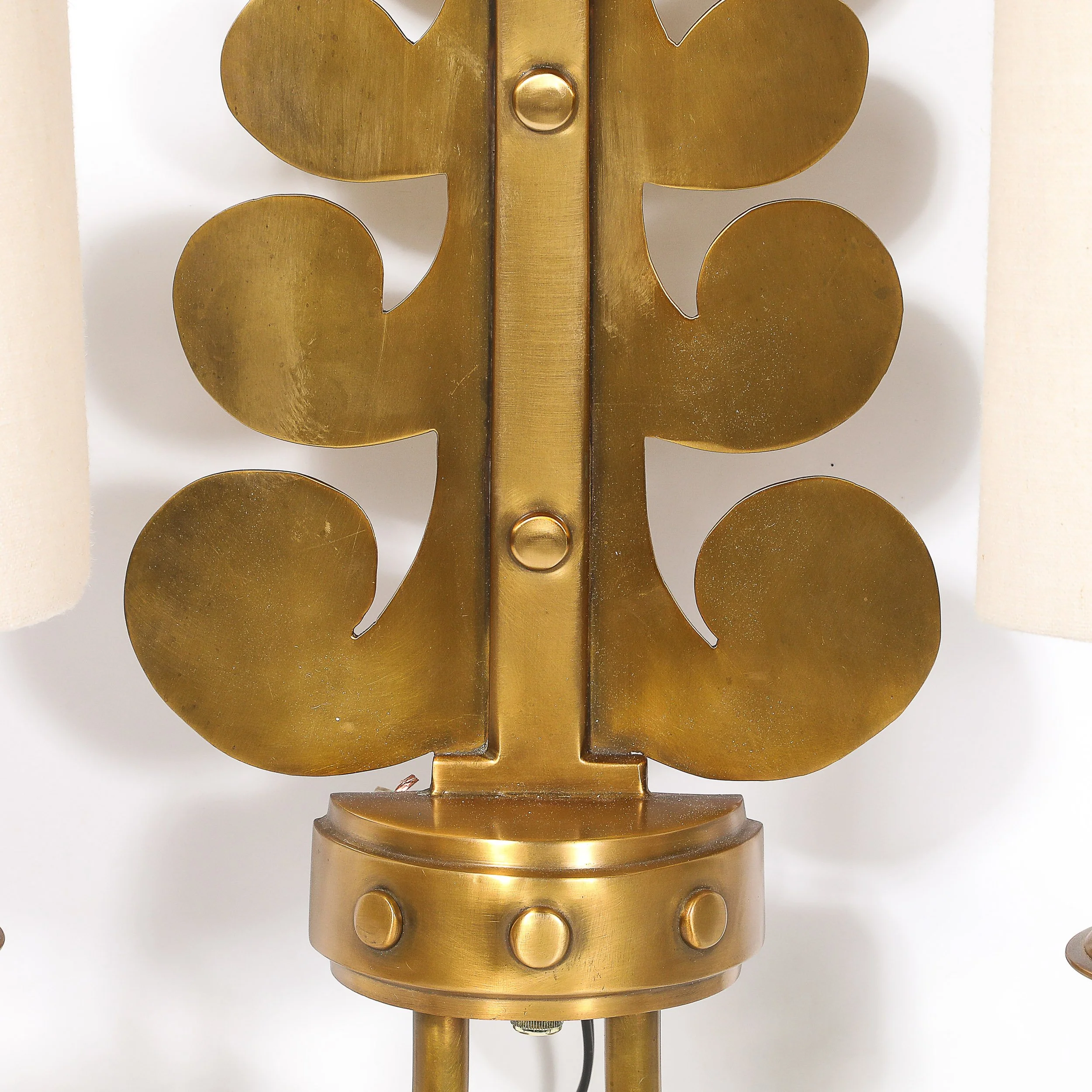 Pair of Mid-Century Brass Two-Arm Sconces w/ Sculptural Volute Motif — image 8