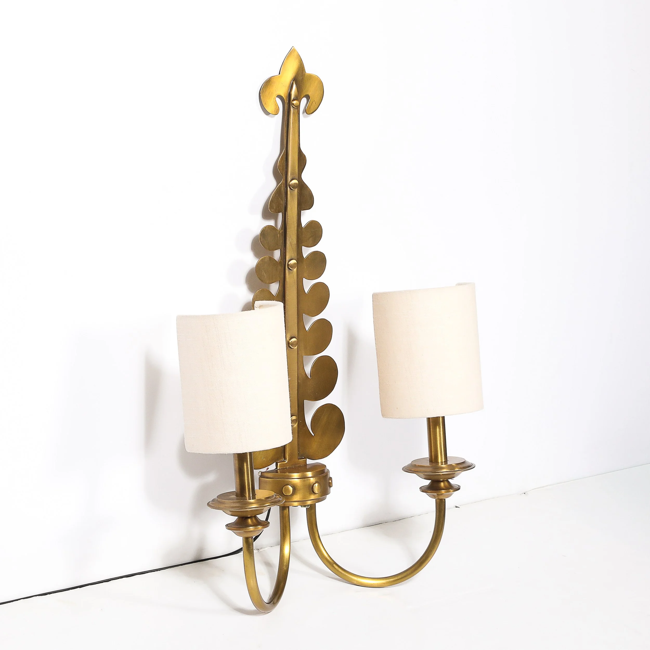 Pair of Mid-Century Brass Two-Arm Sconces w/ Sculptural Volute Motif — image 10