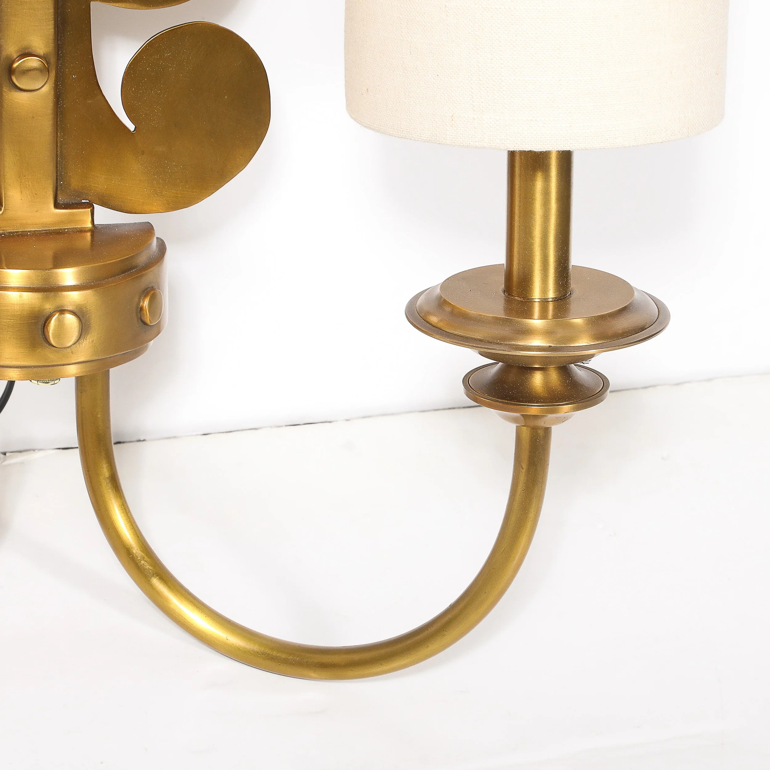 Pair of Mid-Century Brass Two-Arm Sconces w/ Sculptural Volute Motif — image 11