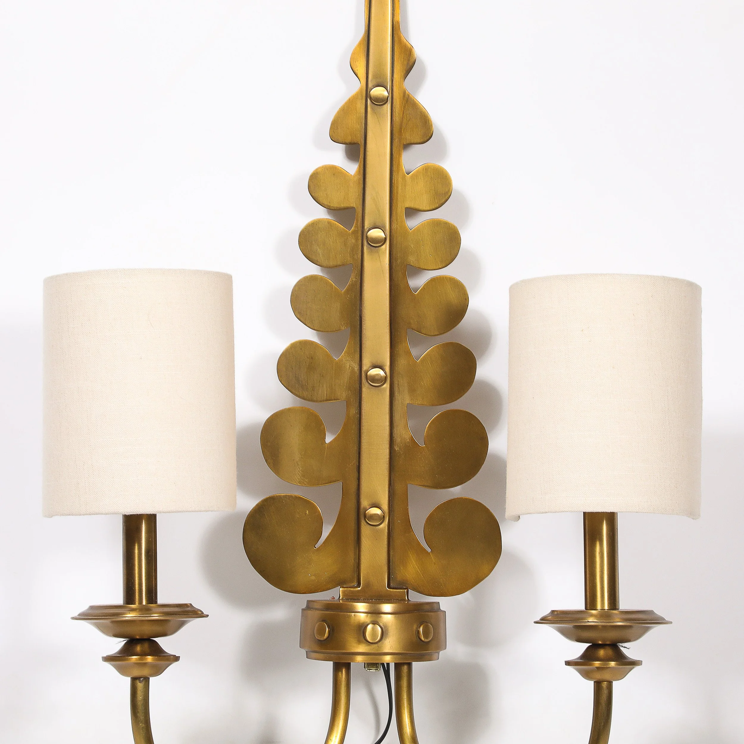 Pair of Mid-Century Brass Two-Arm Sconces w/ Sculptural Volute Motif — image 12