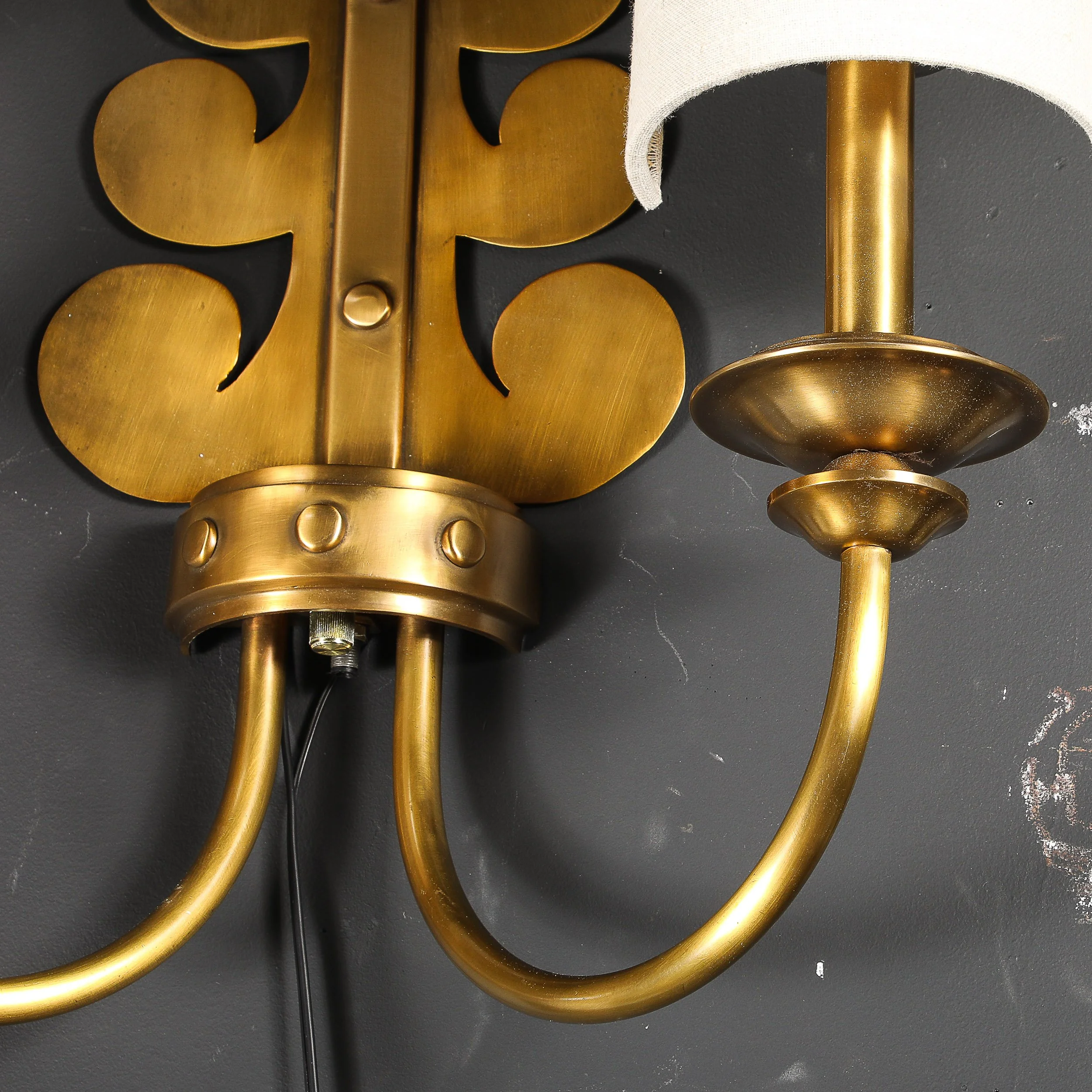 Pair of Mid-Century Brass Two-Arm Sconces w/ Sculptural Volute Motif — image 14