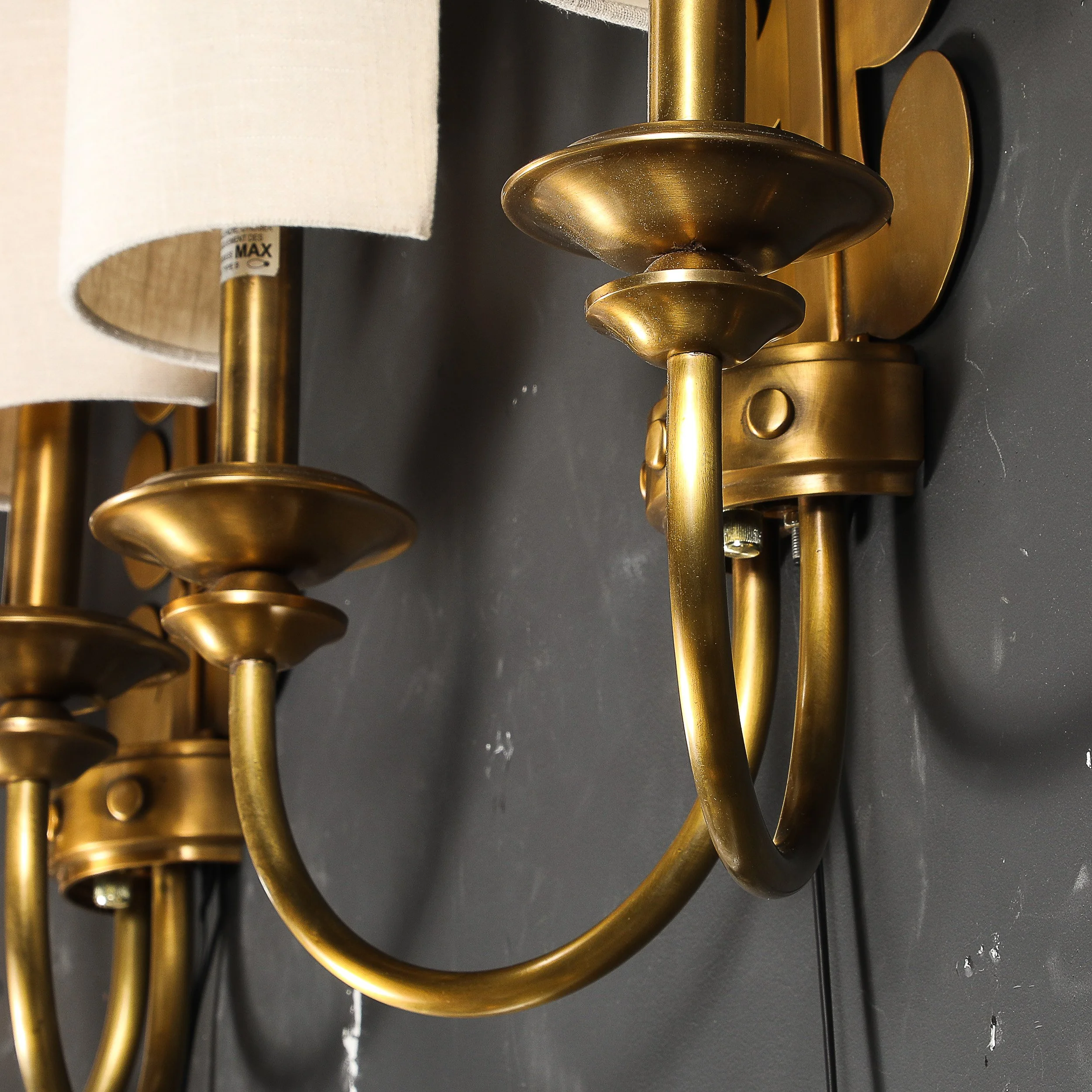 Pair of Mid-Century Brass Two-Arm Sconces w/ Sculptural Volute Motif — image 15