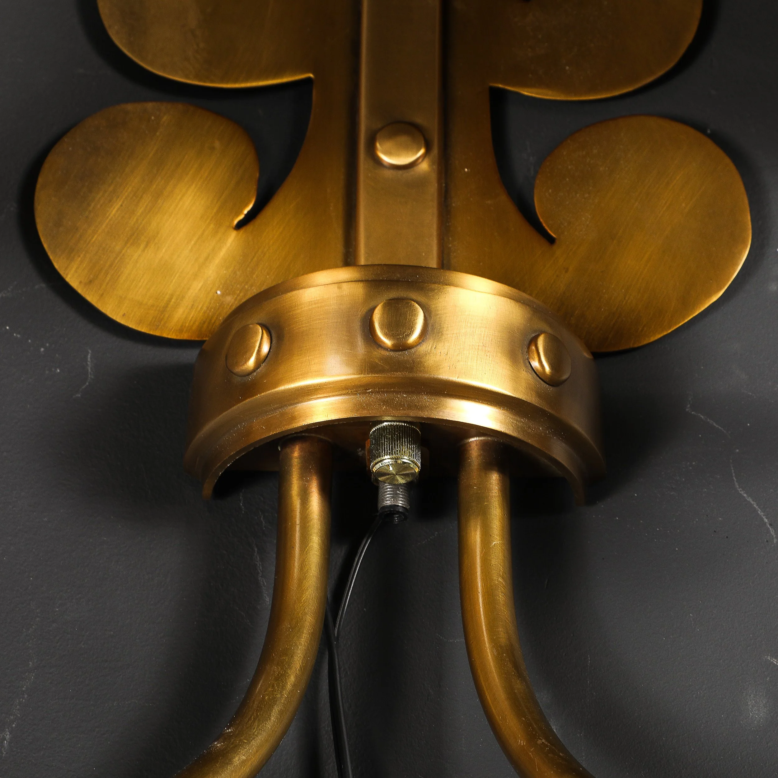 Pair of Mid-Century Brass Two-Arm Sconces w/ Sculptural Volute Motif — image 16