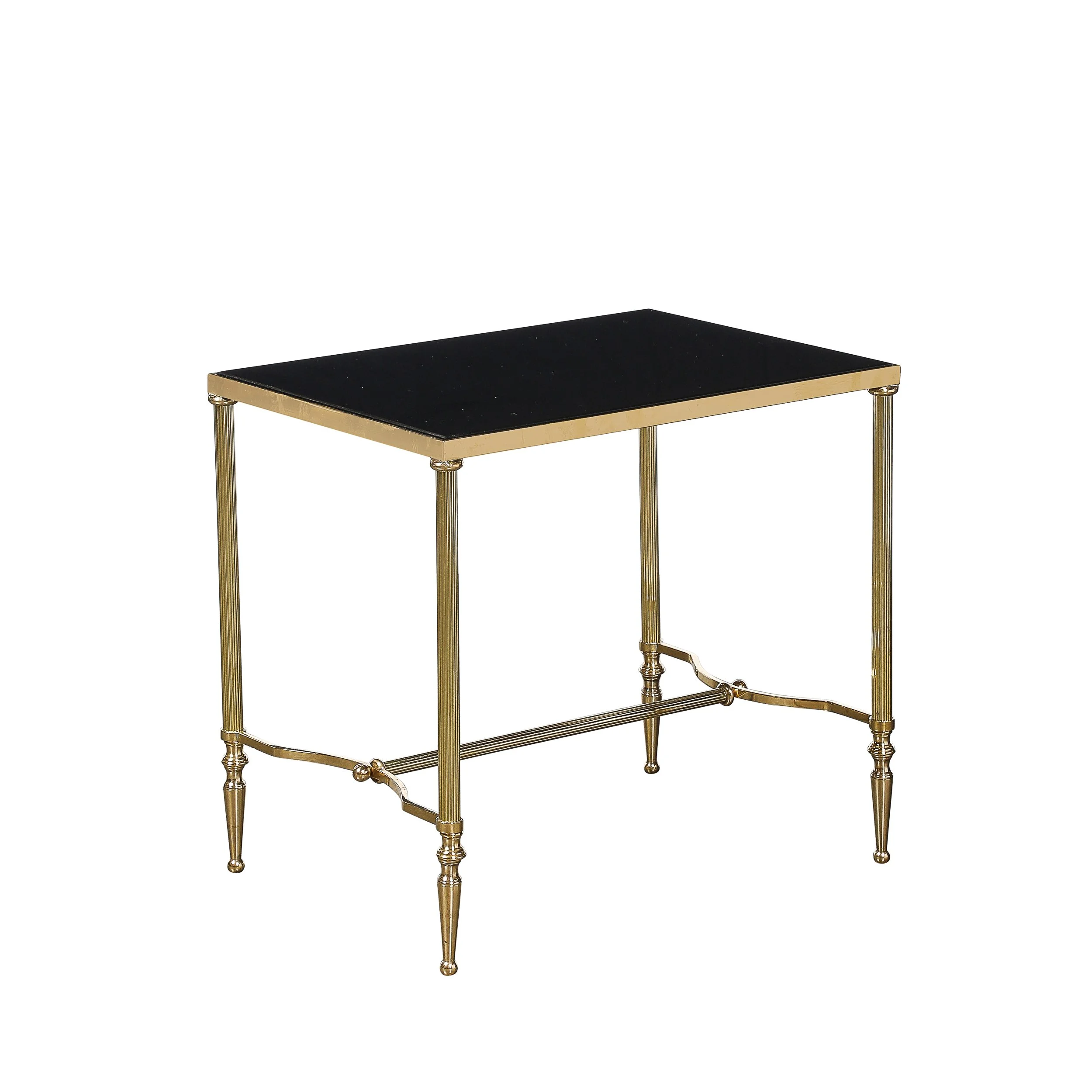 Mid-Century Brass & Inset Vitrolite Top Accent Side Table w/ Fluted Detailing — image 1