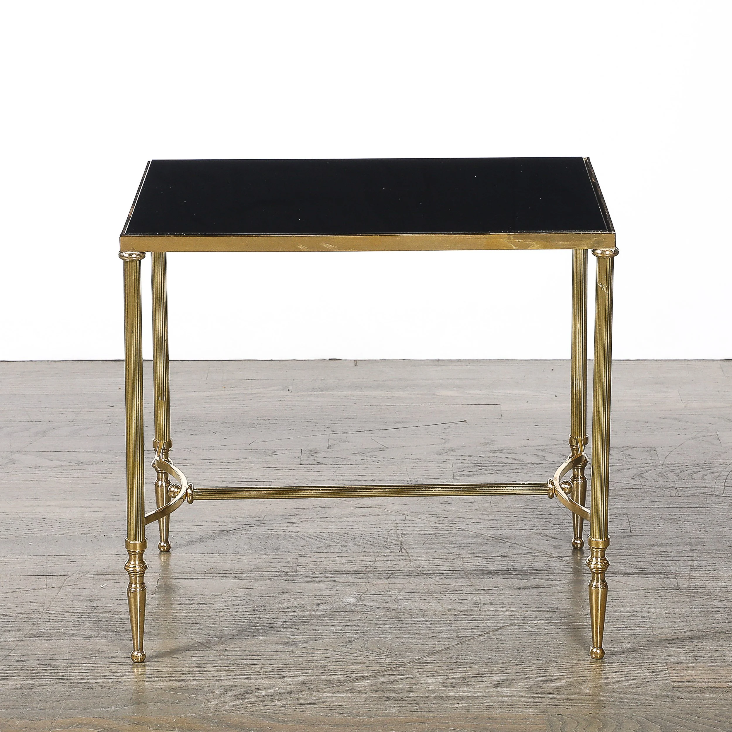 Mid-Century Brass & Inset Vitrolite Top Accent Side Table w/ Fluted Detailing — image 2