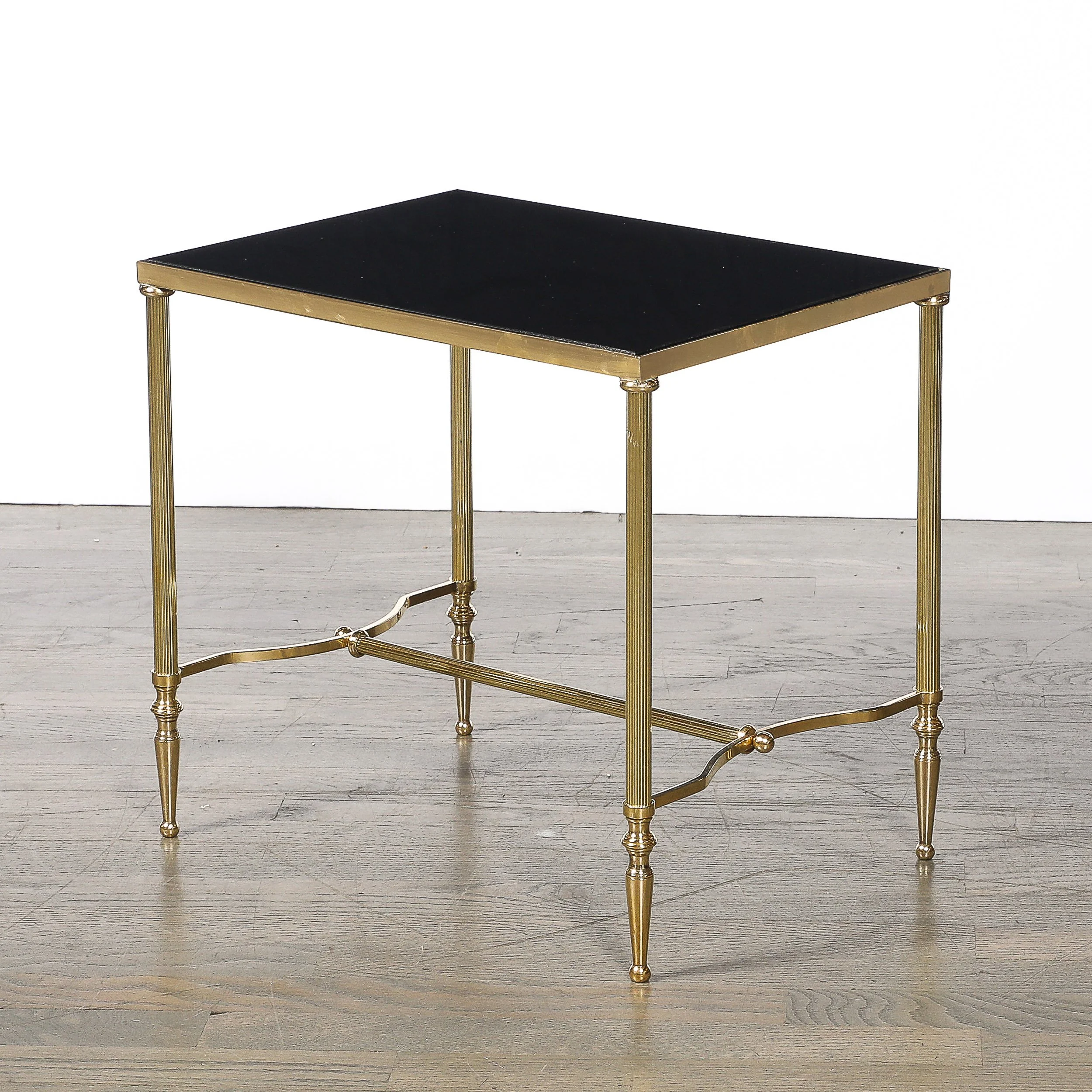 Mid-Century Brass & Inset Vitrolite Top Accent Side Table w/ Fluted Detailing — image 3