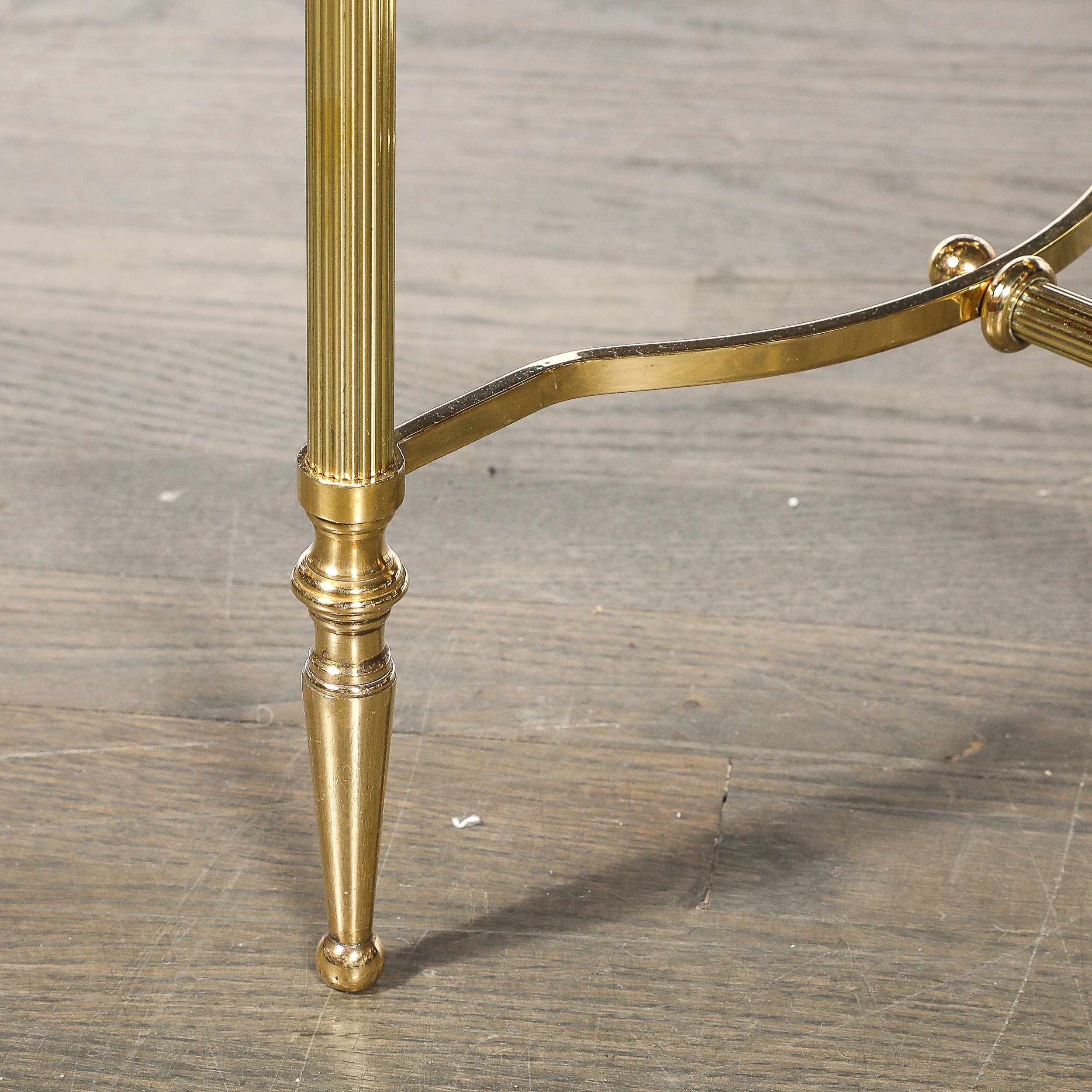 Mid-Century Brass & Inset Vitrolite Top Accent Side Table w/ Fluted Detailing — image 4