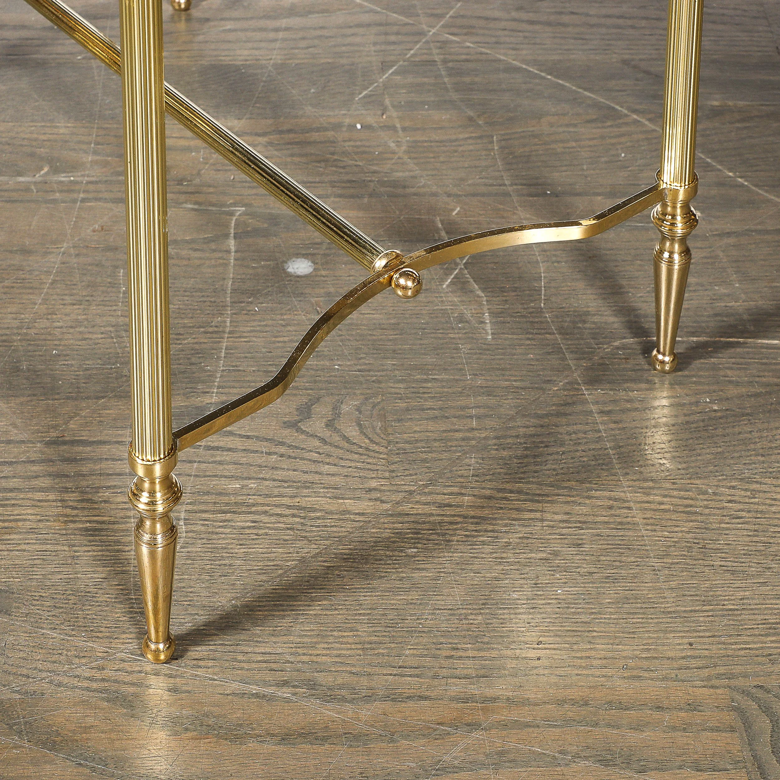 Mid-Century Brass & Inset Vitrolite Top Accent Side Table w/ Fluted Detailing — image 6