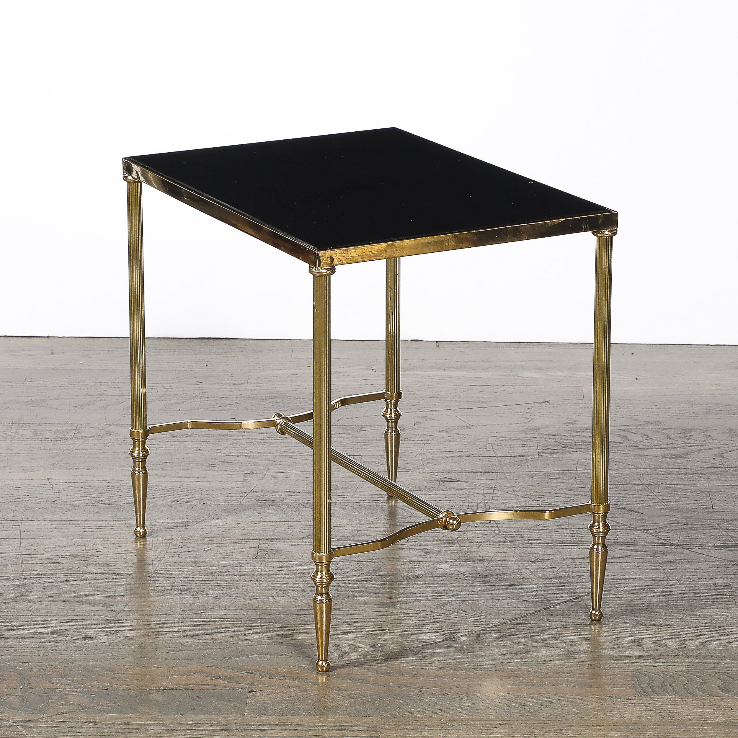 Mid-Century Brass & Inset Vitrolite Top Accent Side Table w/ Fluted Detailing — image 7