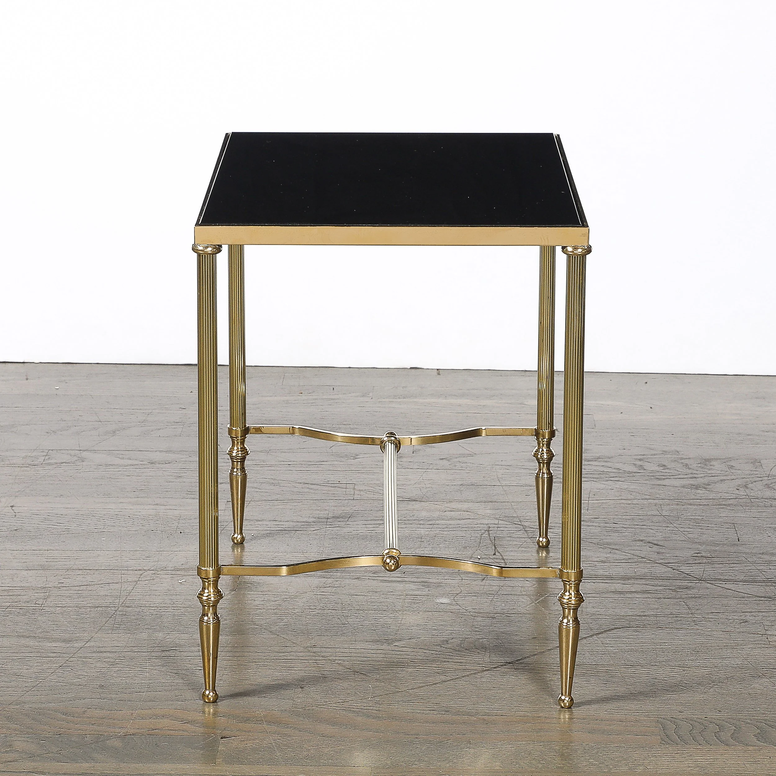 Mid-Century Brass & Inset Vitrolite Top Accent Side Table w/ Fluted Detailing — image 8