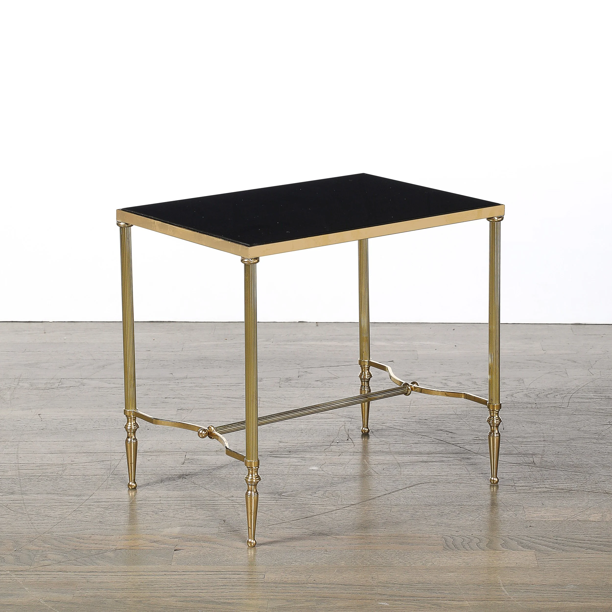 Mid-Century Brass & Inset Vitrolite Top Accent Side Table w/ Fluted Detailing — image 9