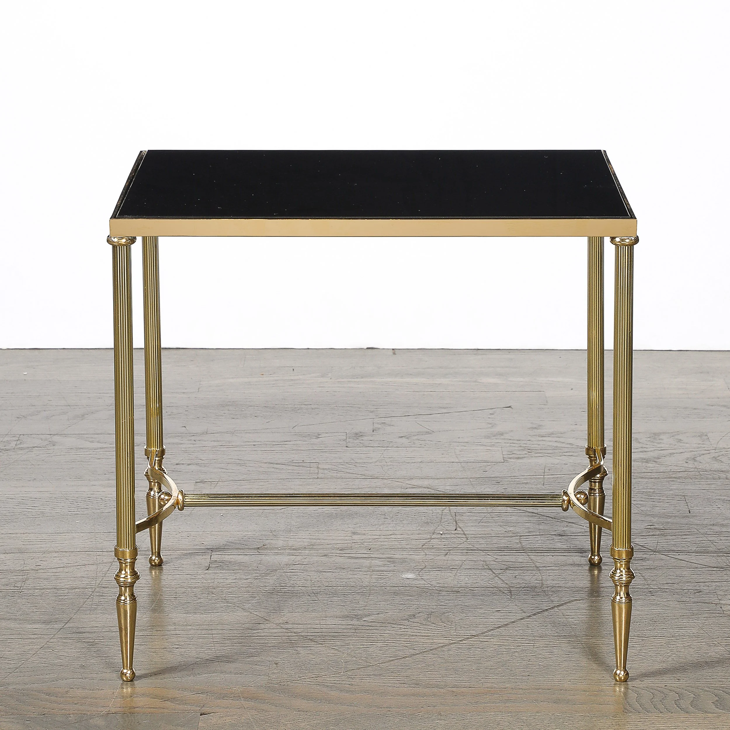 Mid-Century Brass & Inset Vitrolite Top Accent Side Table w/ Fluted Detailing — image 10