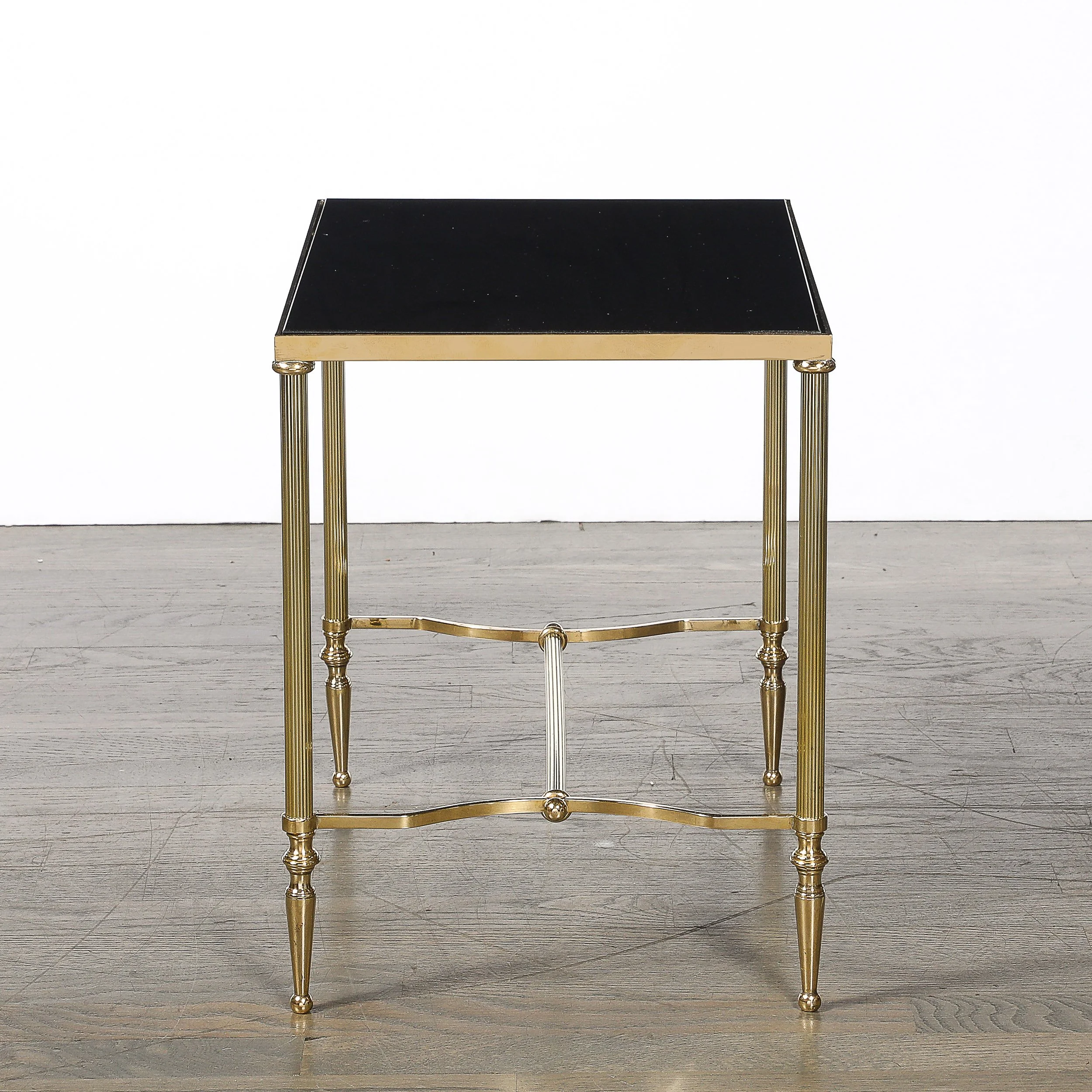 Mid-Century Brass & Inset Vitrolite Top Accent Side Table w/ Fluted Detailing — image 11
