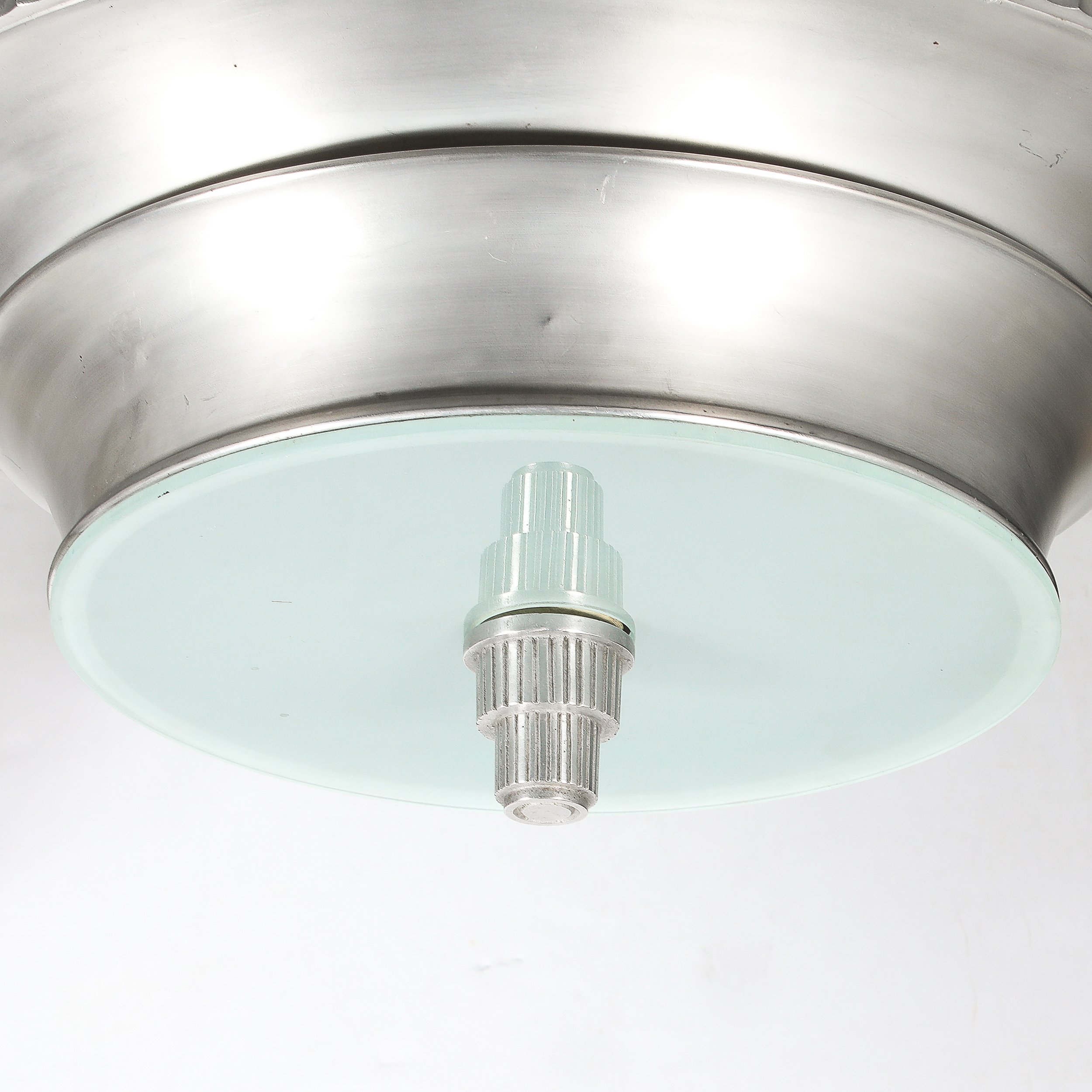 Art Deco Brushed Aluminum & Frosted Glass Chandelier with Fluted Detailing offered by High Style Deco — image 2