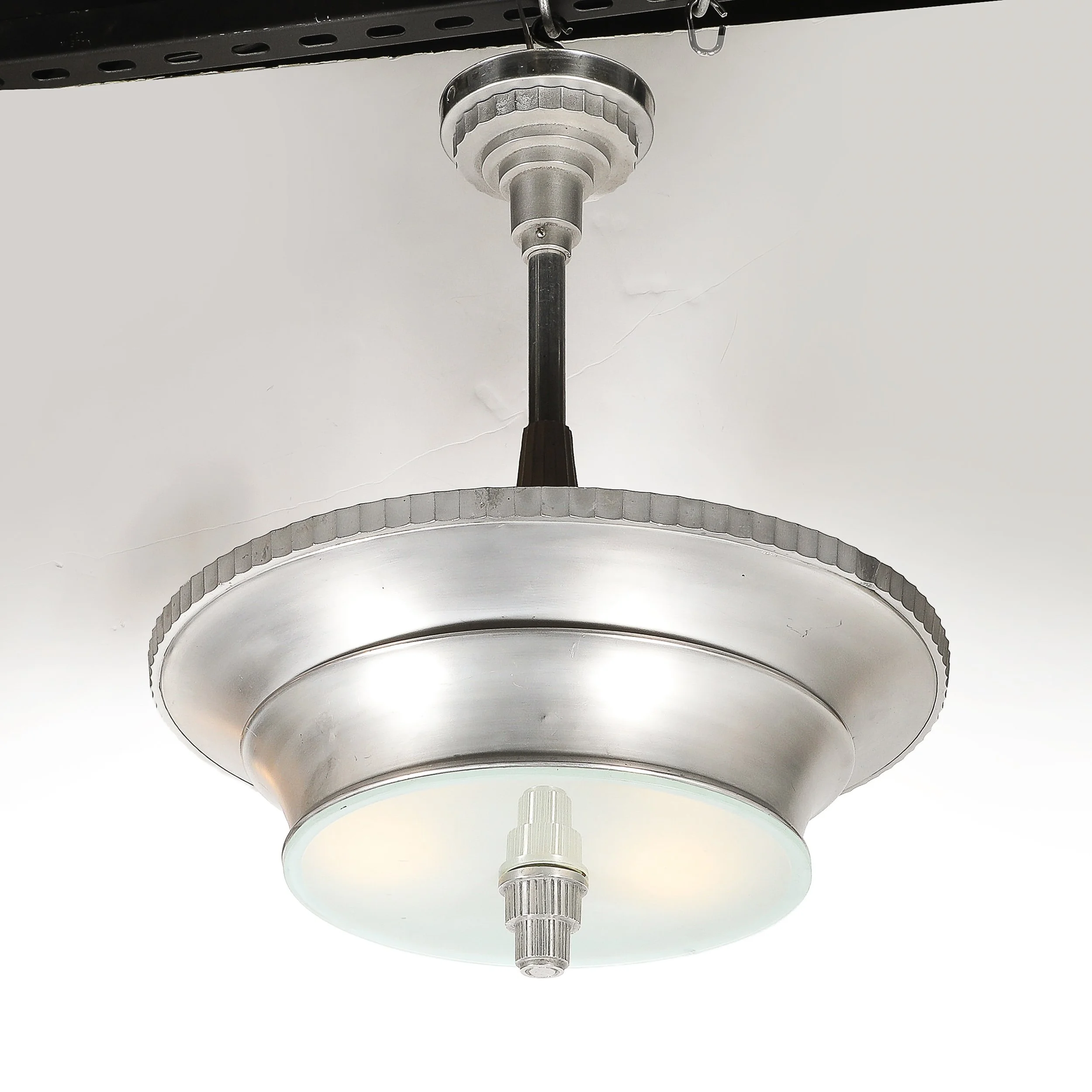 Art Deco Brushed Aluminum & Frosted Glass Chandelier with Fluted Detailing offered by High Style Deco — image 3