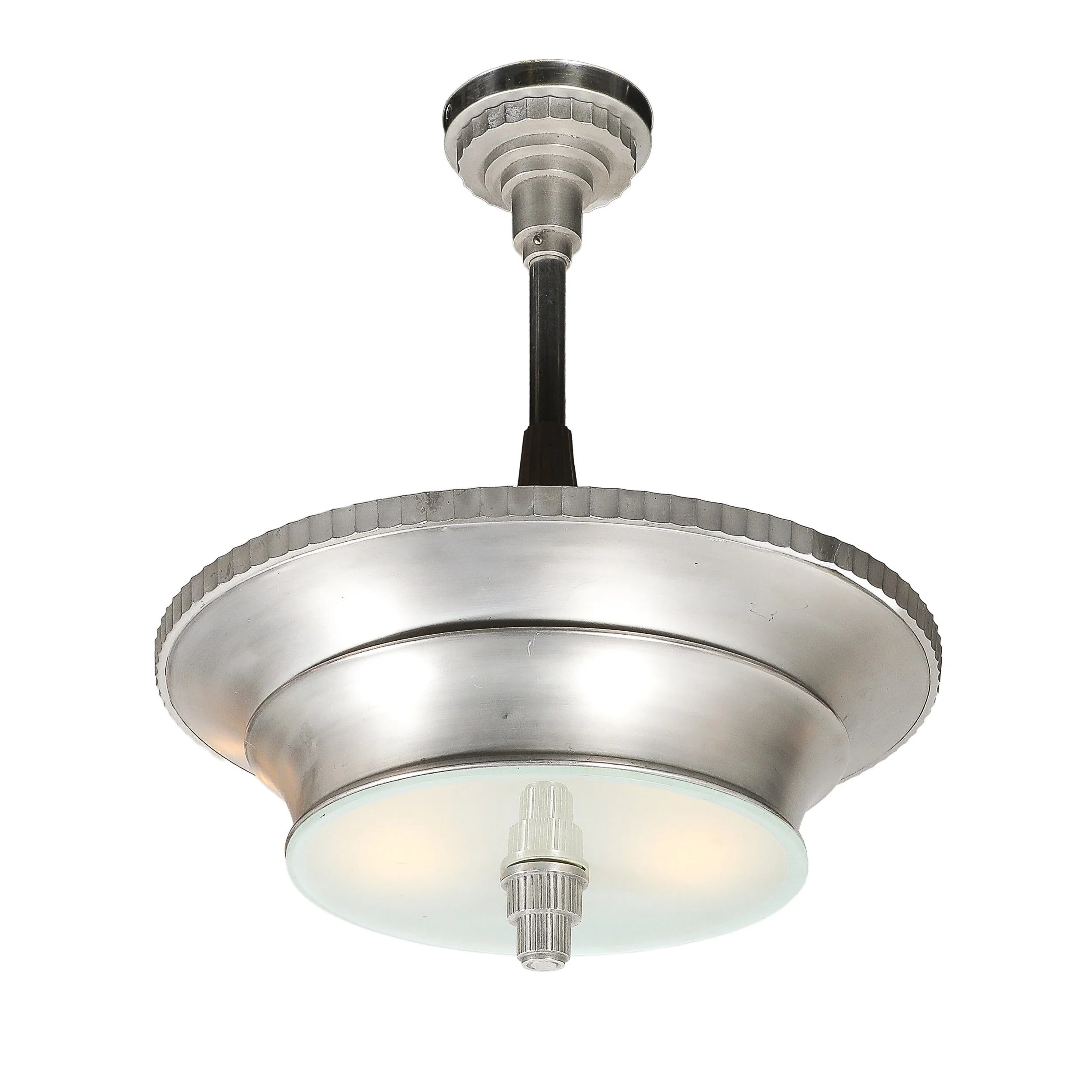 Art Deco Brushed Aluminum & Frosted Glass Chandelier with Fluted Detailing offered by High Style Deco — image 5